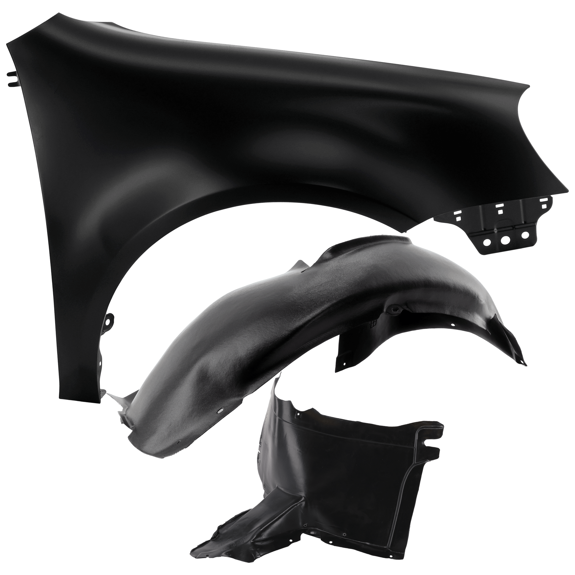 AM GTI RABBIT 06-09 FRONT FENDER RH 3 pc Kit Primed with Fender Liners SKU KIT 050926 AE1022 Partslink VW1241137 VW1251115 VW1251113 OEM 1K6821022A 1K0805978B 1K080591