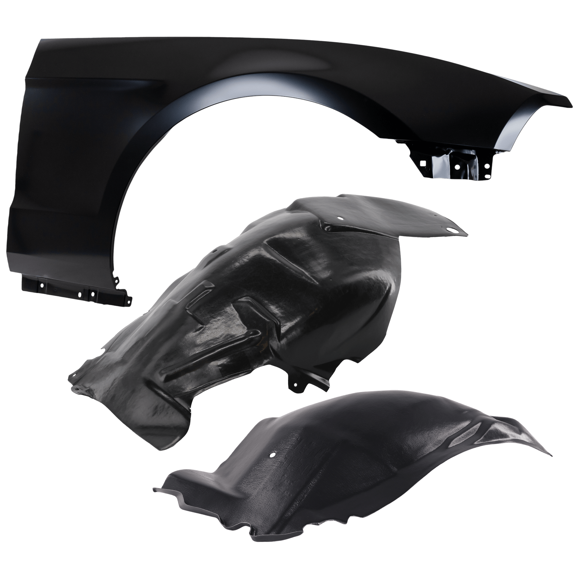 AM MUSTANG 10-14 FRONT FENDER RH 3 pc Kit Primed with Fender Liners SKU KIT 050926 AE1025 Partslink FO1241281 FO1249142 FO1249141 OEM AR3Z16005A AR3Z16102B AR3Z1610