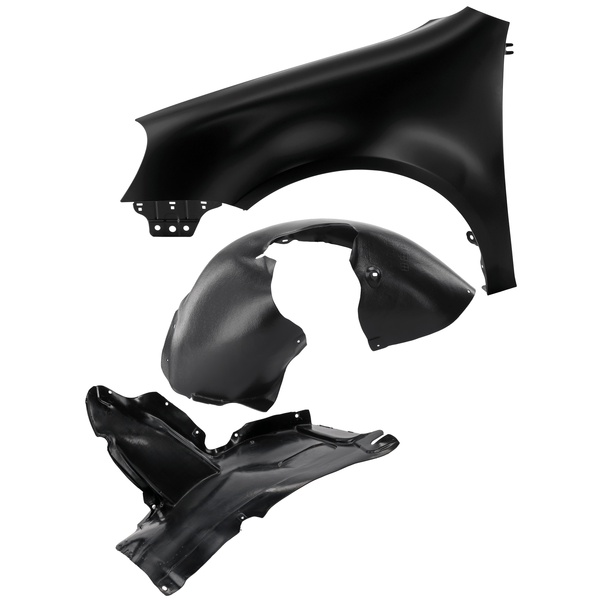 AM GTI RABBIT 06-09 FRONT FENDER LH 3 pc Kit Primed with Fender Liners SKU KIT 050926 AE1027 Partslink VW1240137 VW1250115 VW1250113 OEM 1K6821021A 1K0805977B 1K080591