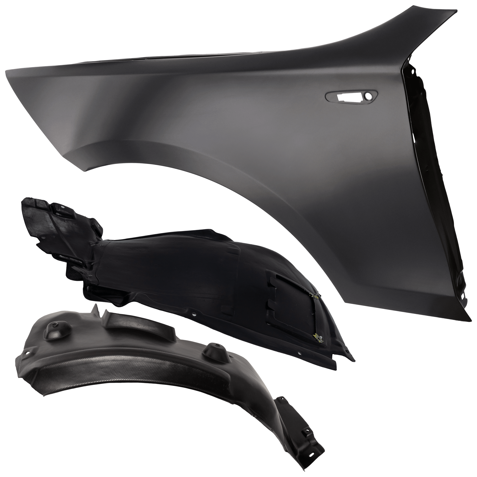 AM 128I 135I 08-13 FRONT FENDER LH 3 pc Kit Primed with Fender Liners SKU KIT 050926 AE1032 Partslink BM1240144 BM1248107 BM1248104 OEM 41357133227-51717207649-511180