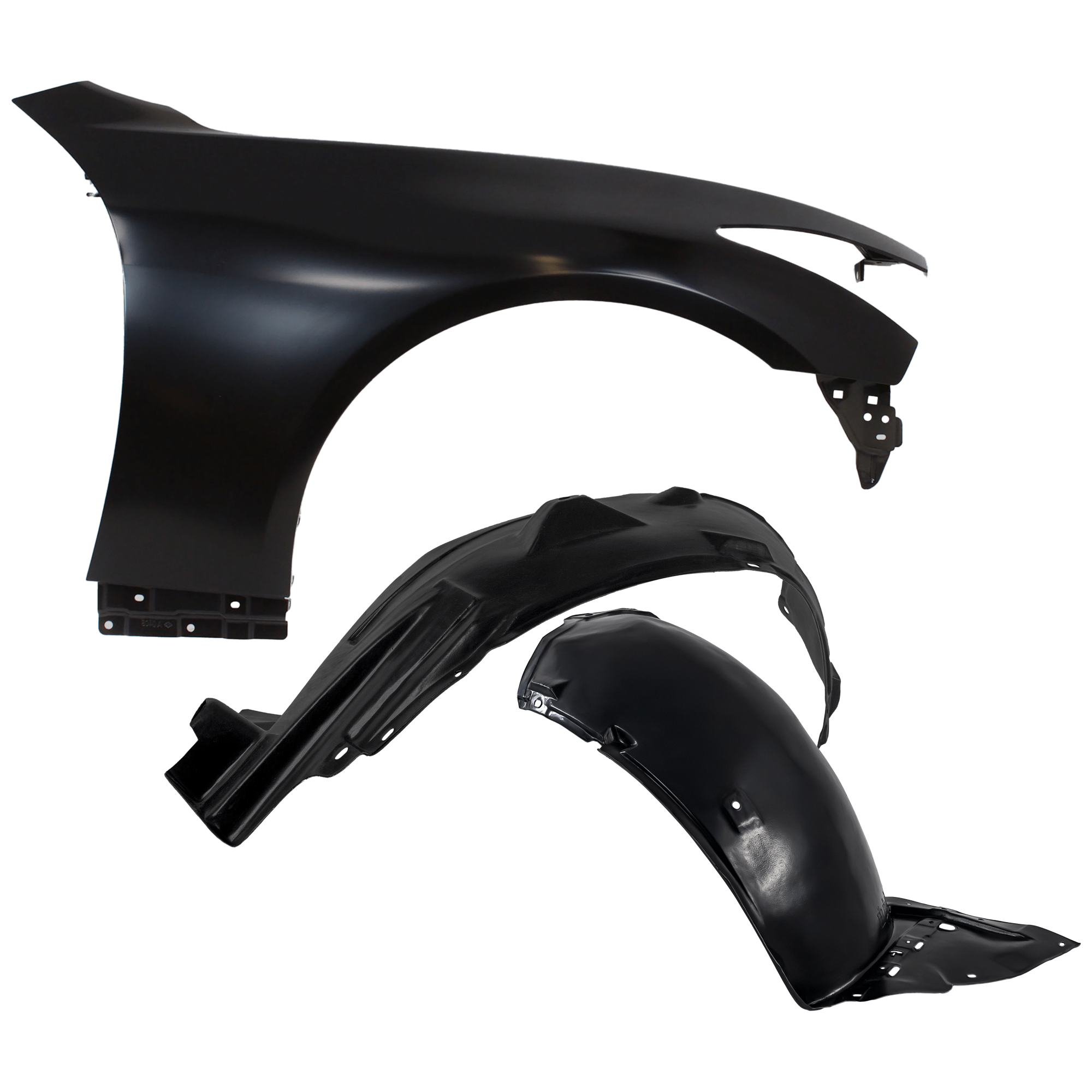 AM G37-08-10 FRONT FENDER RH 3 pc Kit Primed with Fender Liners SKU KIT 050926 AE1034 Partslink IN1241114 IN1249114 IN1249113 OEM F3100JL0MA 63844JL00A 63842JL0