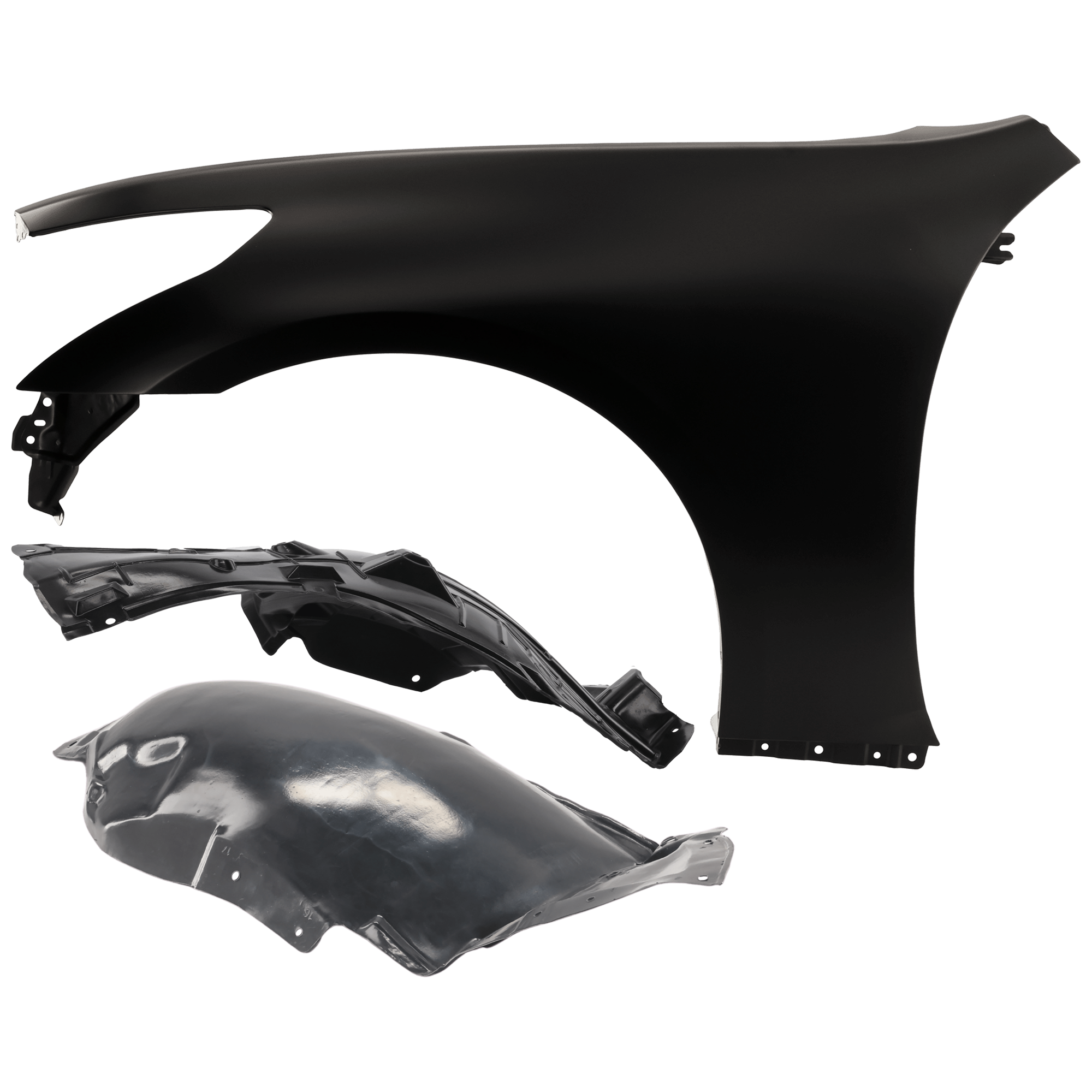 AM G37-10-13 FRONT FENDER LH 3 pc Kit Primed with Fender Liners SKU KIT 050926 AE1040 Partslink IN1240111 IN1248119 IN1248126 OEM F3101JK0AA 63845JK30A 63843JK3