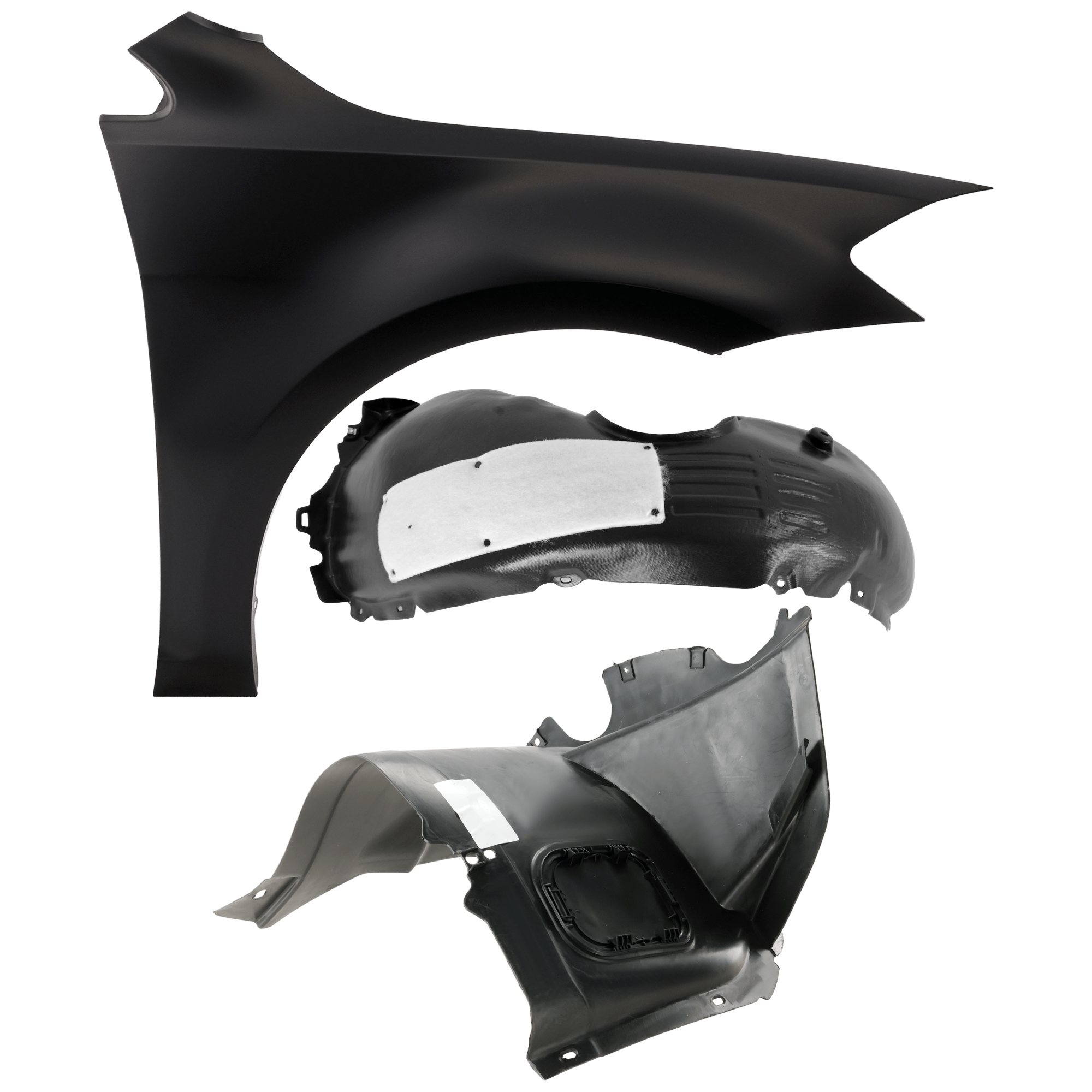 AM E GOLF 17-20 FRONT FENDER RH 3 pc Kit Primed with Fender Liners SKU KIT 050926 AE1042 Partslink VW1241152 VW1249125 VW1249146 OEM 5G0821106B 5G0805912L 5G080597