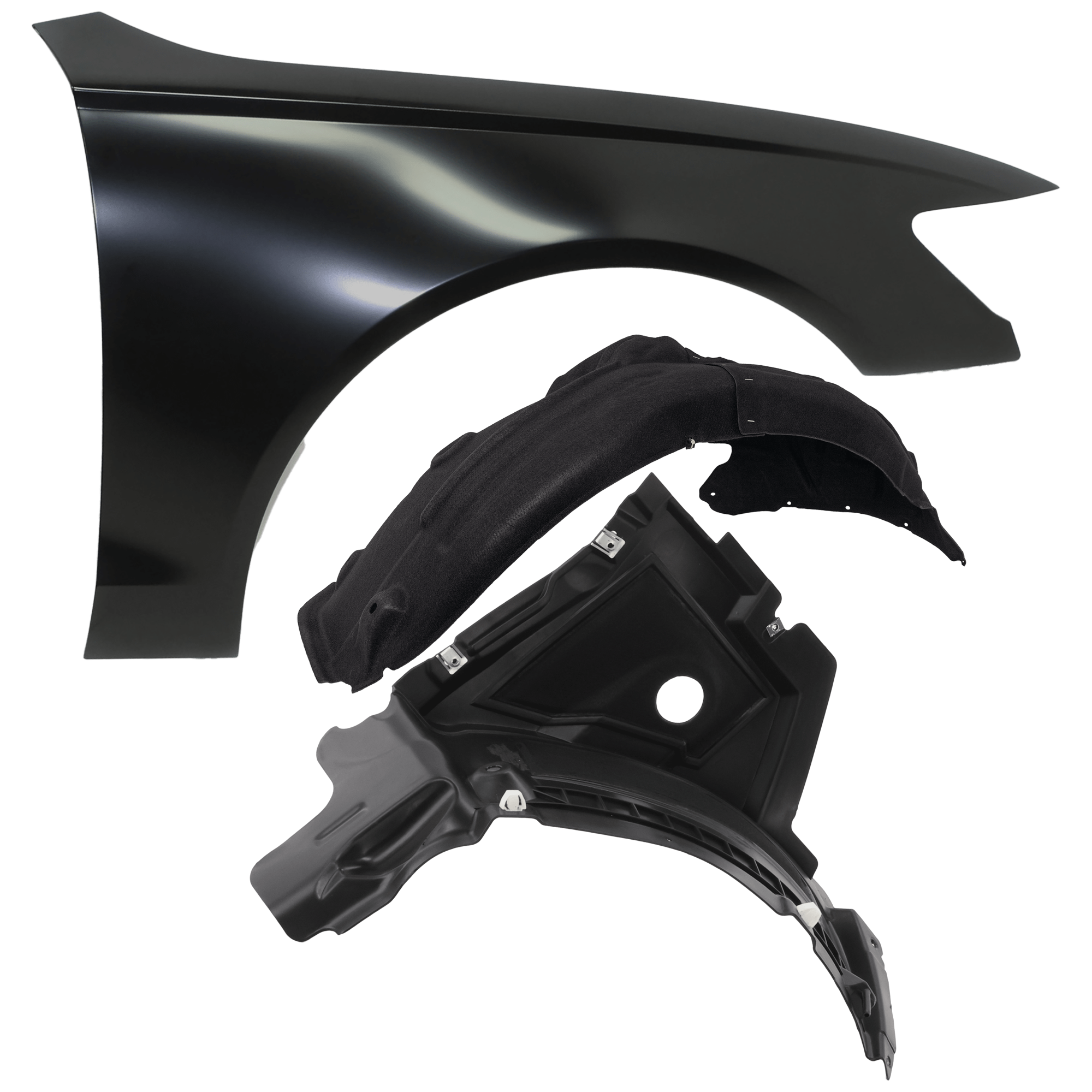 AM A6-12-15 FRONT FENDER RH 3 pc Kit Primed with Fender Liners SKU KIT 050926 AE1043 Partslink AU1241125 AU1243100 AU1249126 OEM 4G0821102-4G0853888C 4G0821134