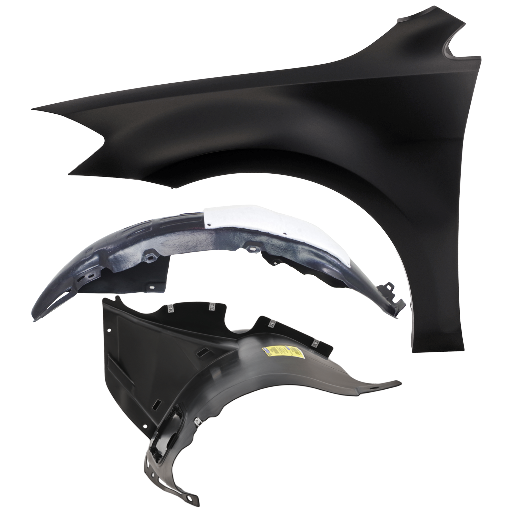 AM E GOLF 17-20 FRONT FENDER LH 3 pc Kit Primed with Fender Liners SKU KIT 050926 AE1044 Partslink VW1240152 VW1248131 VW1248146 OEM 5G0821105B 5G0805911AK 5G08059