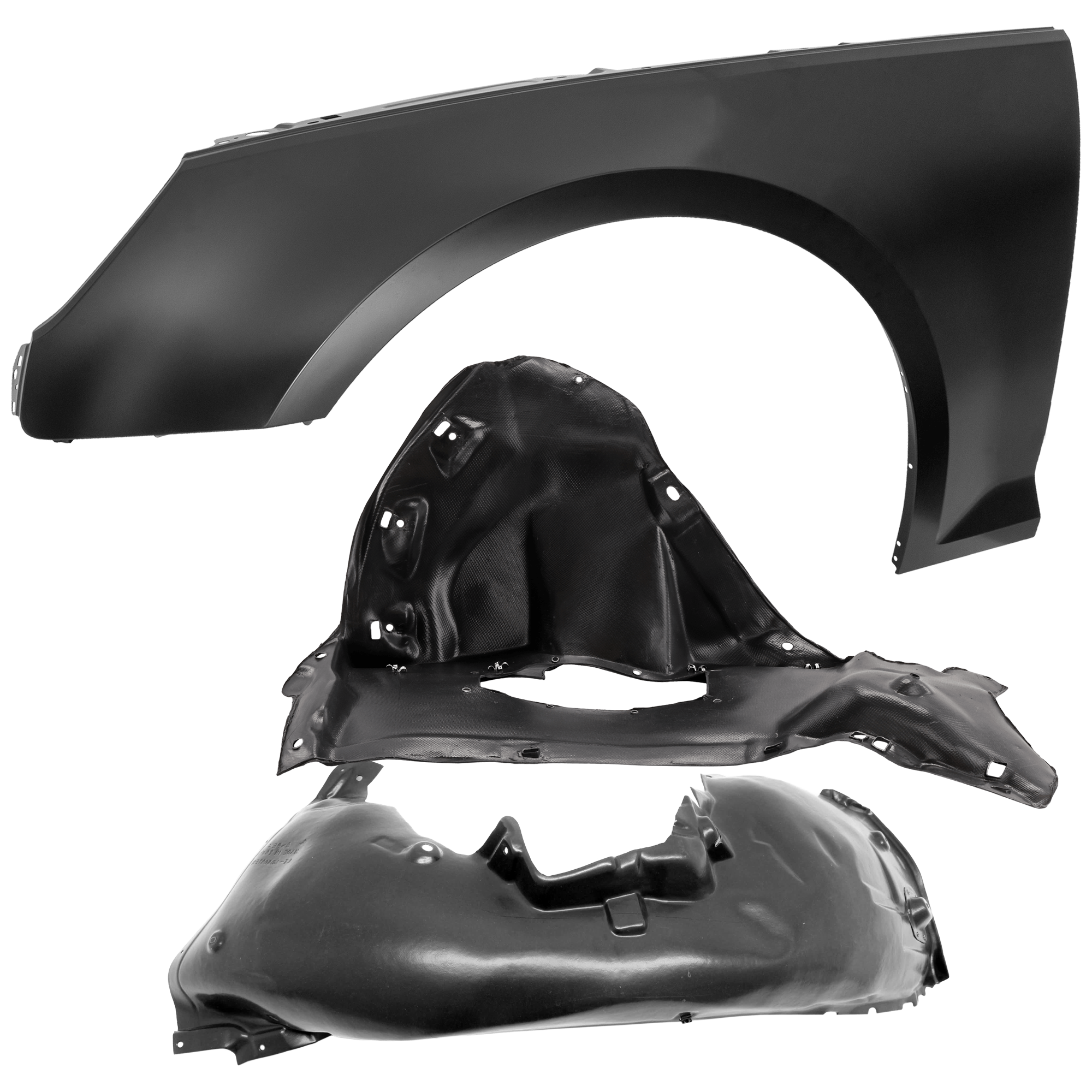 AM A4-17-18 FRONT FENDER LH 3 pc Kit Primed with Fender Liners SKU KIT 050926 AE1061 Partslink AU1240137 AU1248135 AU1248133 OEM 8W0821105A 8W0853887C PFM 8W08