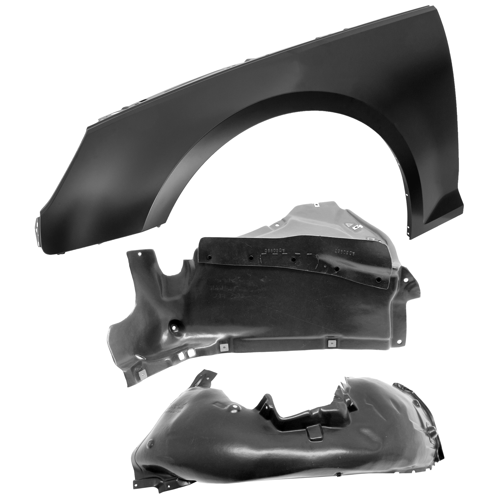 AM A4-17-18 FRONT FENDER LH 3 pc Kit Primed with Fender Liners SKU KIT 050926 AE1062 Partslink AU1240137 AU1248133 AU1248134 OEM 8W0821105A 8W0821171A PFM 8W08