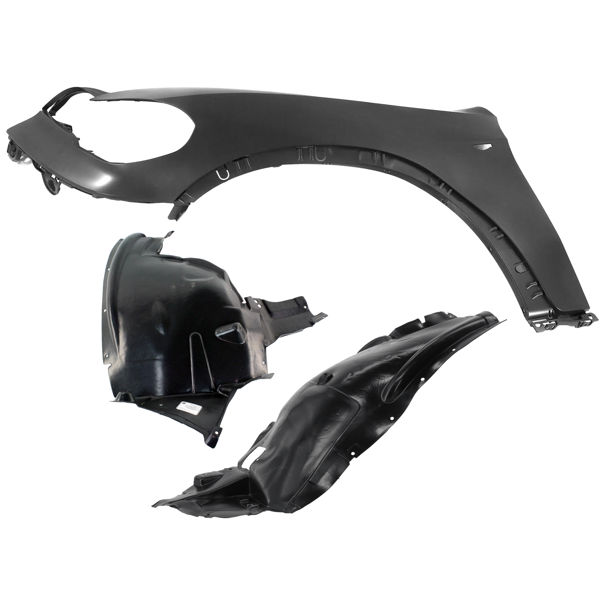 AM X5-11-13 FRONT FENDER LH 3 pc Kit Primed with Fender Liners SKU KIT 050926 AE1073 Partslink BM1240158 BM1248137 BM1248109 OEM 51657222991-51717234831 PFM 51