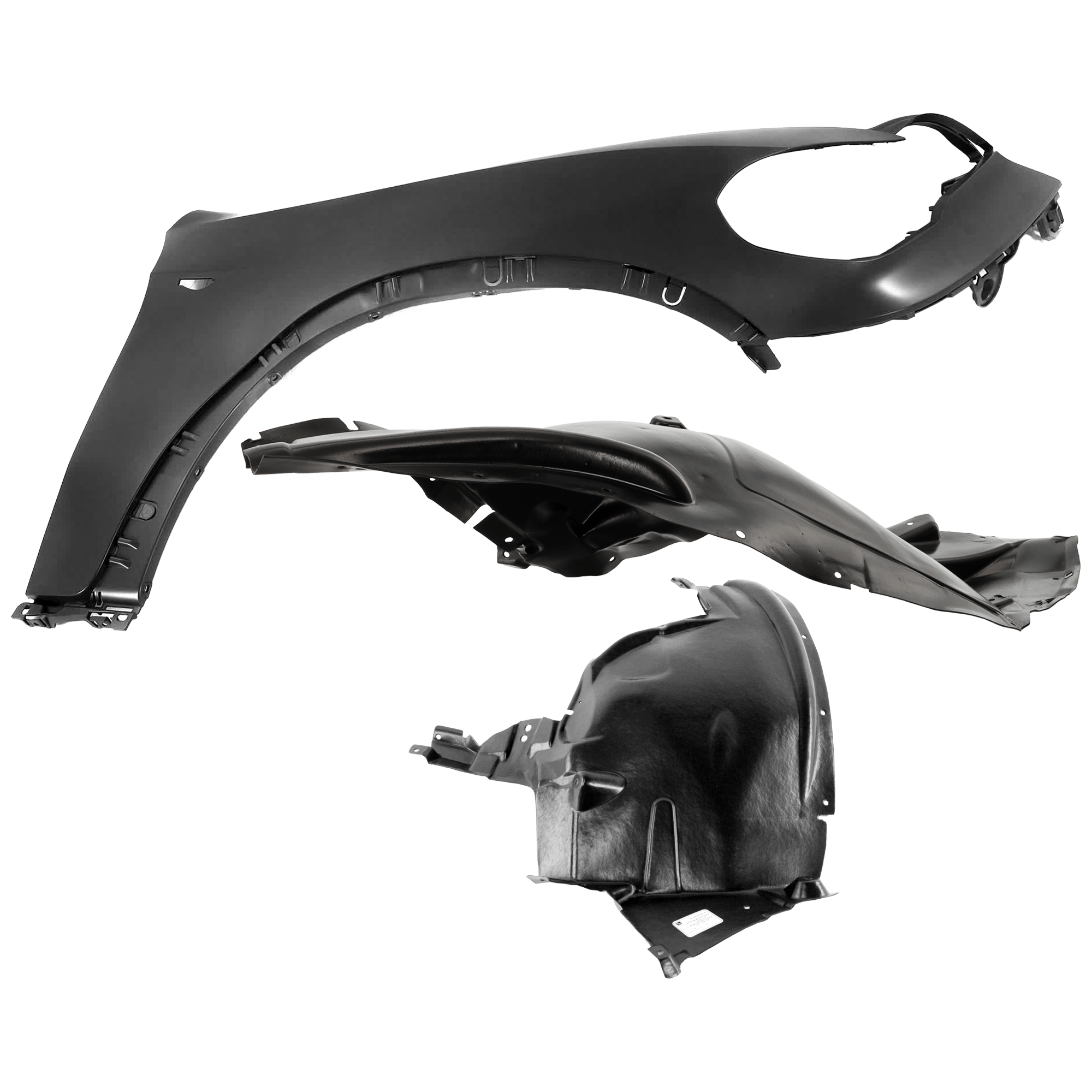 AM X5-11-13 FRONT FENDER RH 3 pc Kit Primed with Fender Liners SKU KIT 050926 AE1086 Partslink BM1241158 BM1249137 BM1249109 OEM 51657222992-51717234832 PFM 51