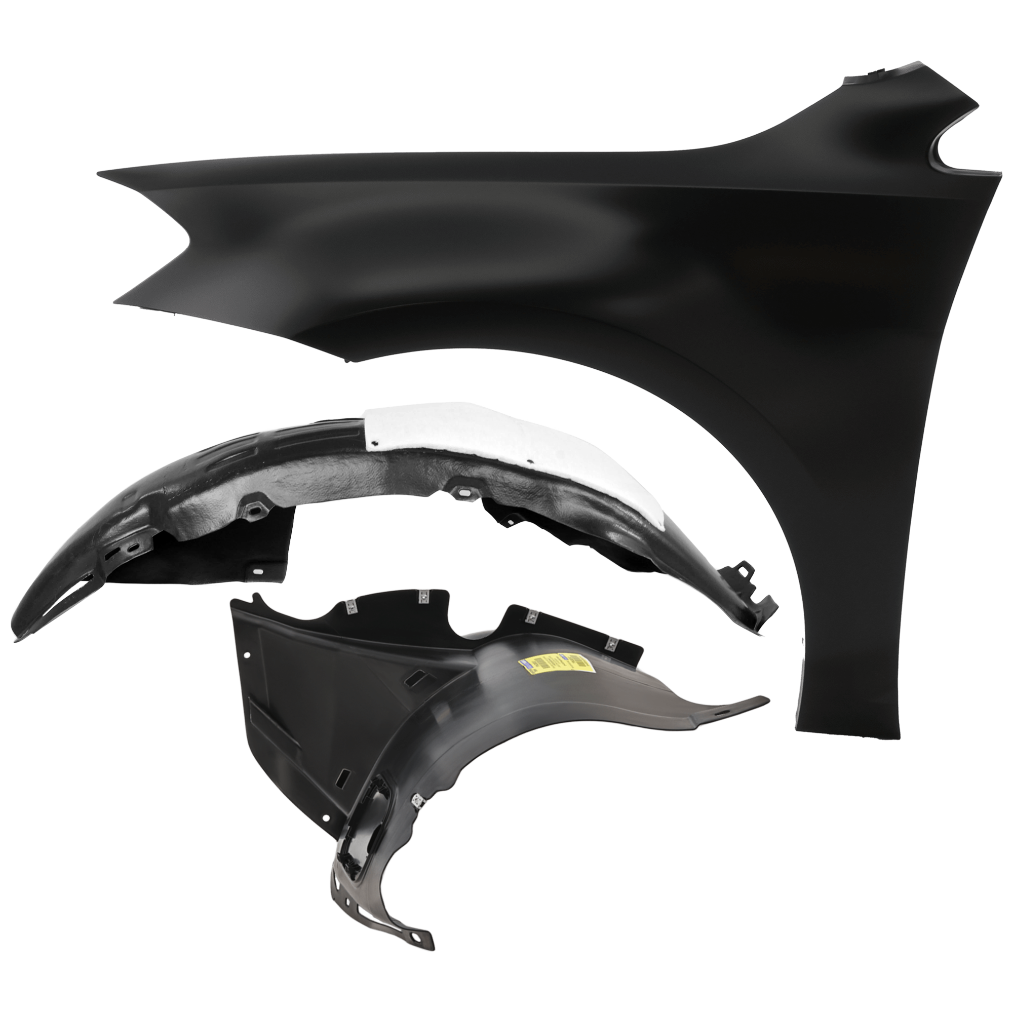 AM E GOLF 15-17 FRONT FENDER LH 3 pc Kit Primed with Fender Liners SKU KIT 050926 AE1096 Partslink VW1240148 VW1248131 VW1248146 OEM 5G0821105A 5G0805911AK 5G08059