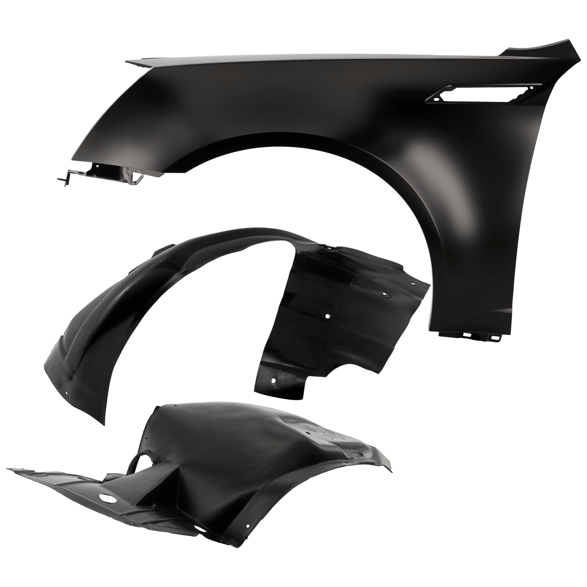 AM CTS 09-15 FRONT FENDER LH 3 pc Kit Primed with Fender Liners SKU KIT 050926 AE1116 Partslink GM1240353 GM1248229 GM1248199 OEM 20851340-25796003-20851001