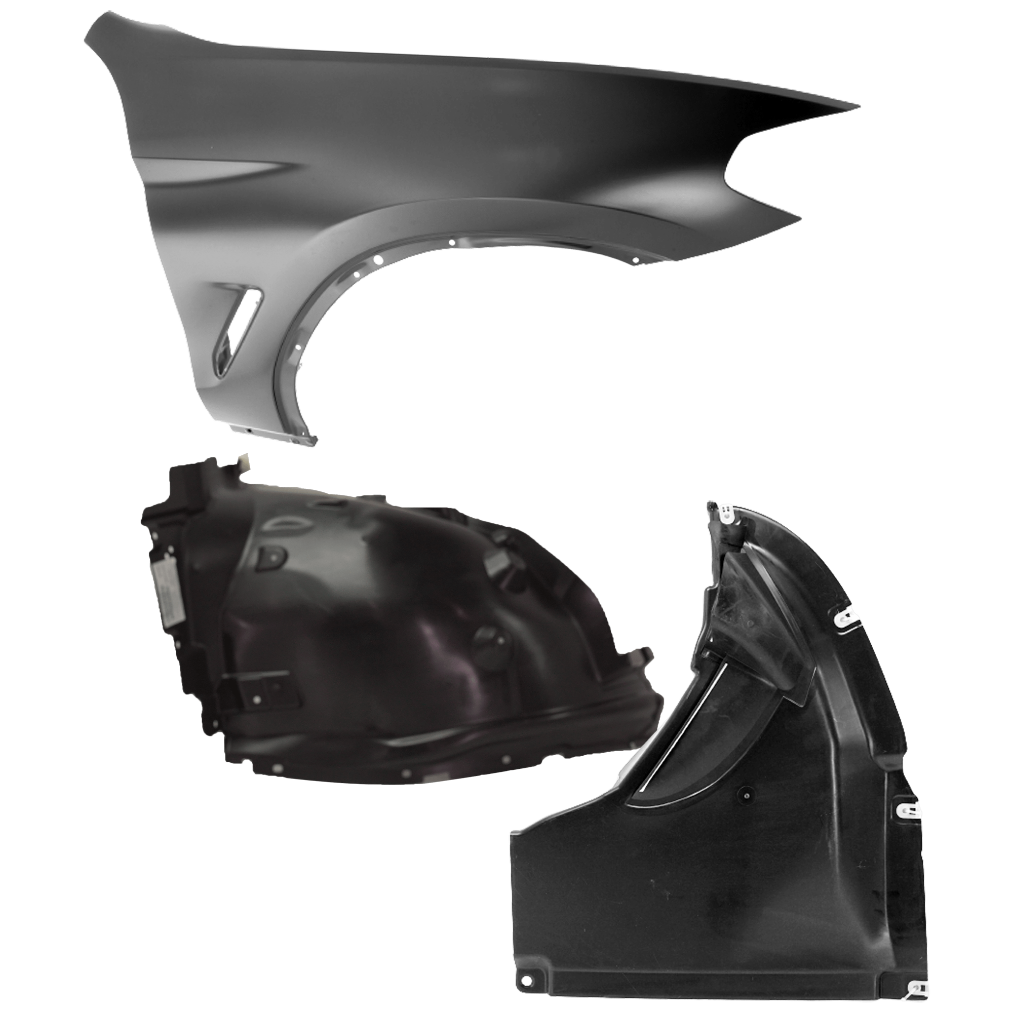 AM X4-19-21 FRONT FENDER RH 3 pc Kit Primed with Fender Liners SKU KIT 050926 AE1125 Partslink BM1241172 BM1251139 BM1249160 OEM 41007930972-51717445680-517173