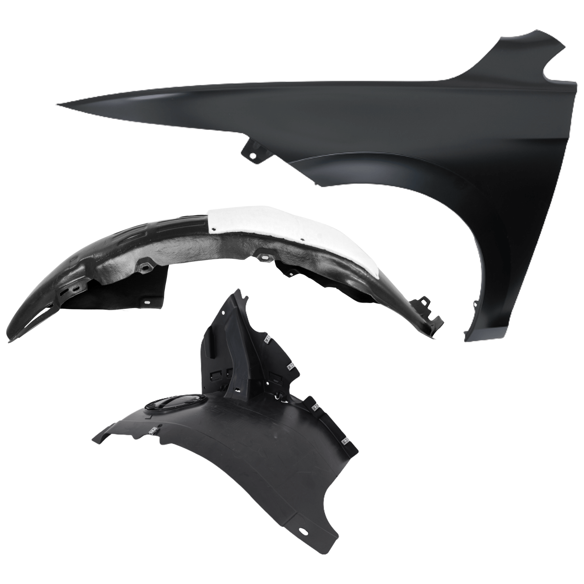 AM GOLF 20-21 FRONT FENDER LH 3 pc Kit Primed with Fender Liners SKU KIT 050926 AE1126 Partslink VW1240159 VW1248148 VW1248146 OEM 5H0821021B 5G0805911AJ 5G08059
