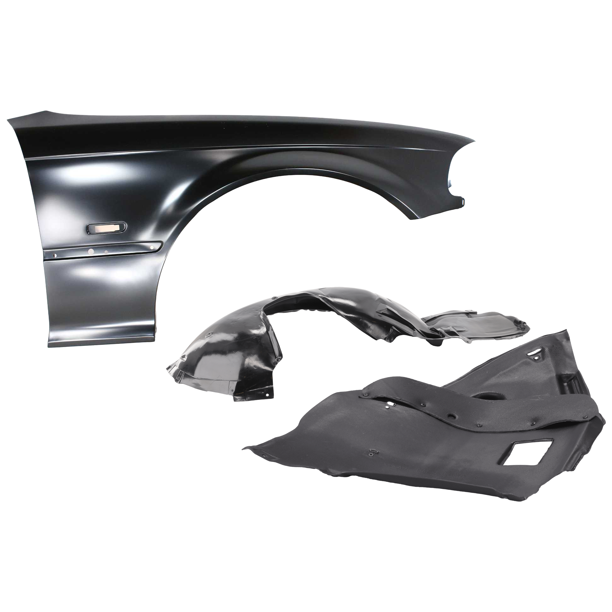 AM 325CI 330CI 01-02 FRONT FENDER RH 3 pc Kit Primed with Fender Liners SKU KIT 050926 AE1137 Partslink BM1241125 BM1249101 BM1251108 OEM 41358241440-51718268346-517182