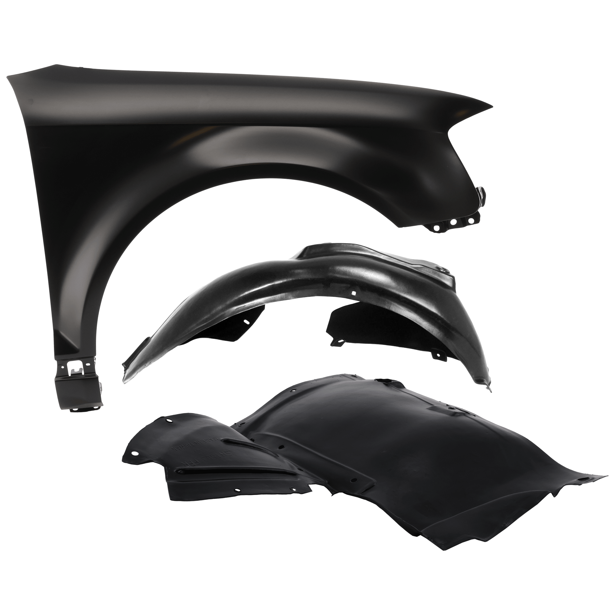 AM A3-09-11 FRONT FENDER RH 3 pc Kit Primed with Fender Liners SKU KIT 050926 AE1148 Partslink AU1241124 AU1251101 AU1251102 OEM 8P0821106G 8P0821192B 8P082117