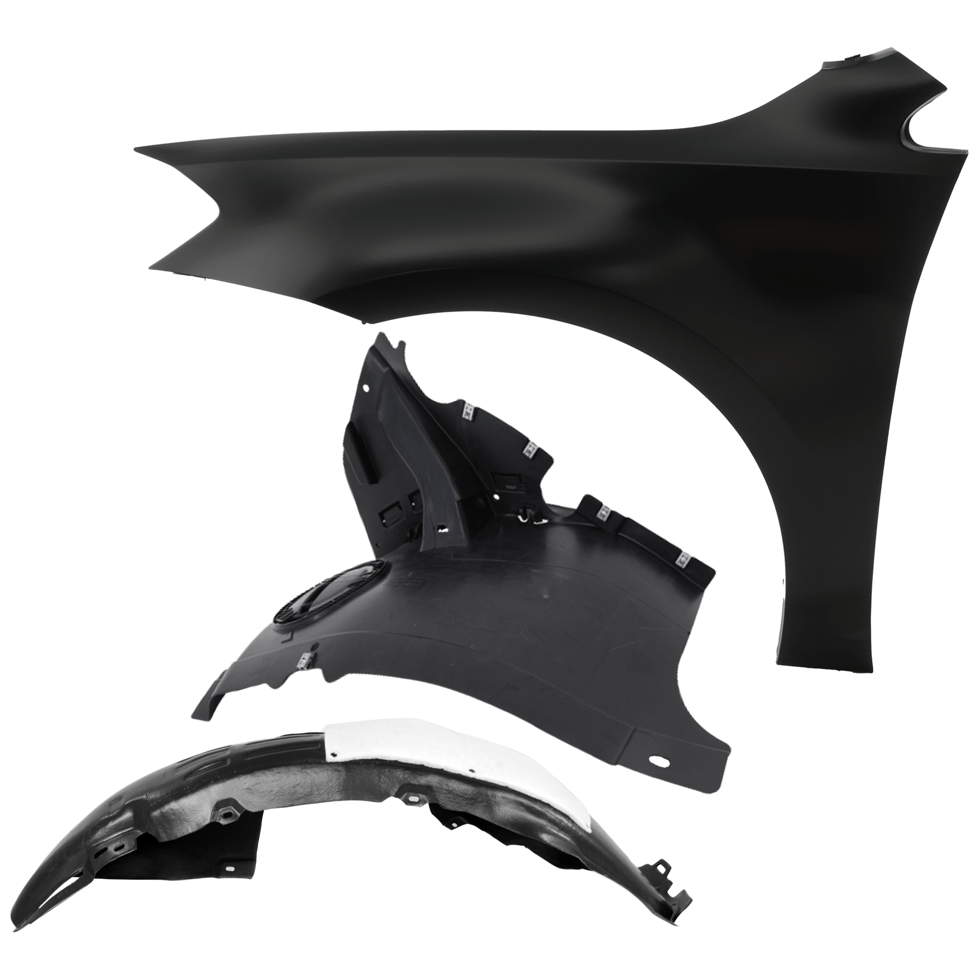 AM GTI 18-18 FRONT FENDER LH 3 pc Kit Primed with Fender Liners SKU KIT 050926 AE1155 Partslink VW1240148 VW1248148 VW1248146 OEM 5G0821105A 5G0805911AJ 5G08059