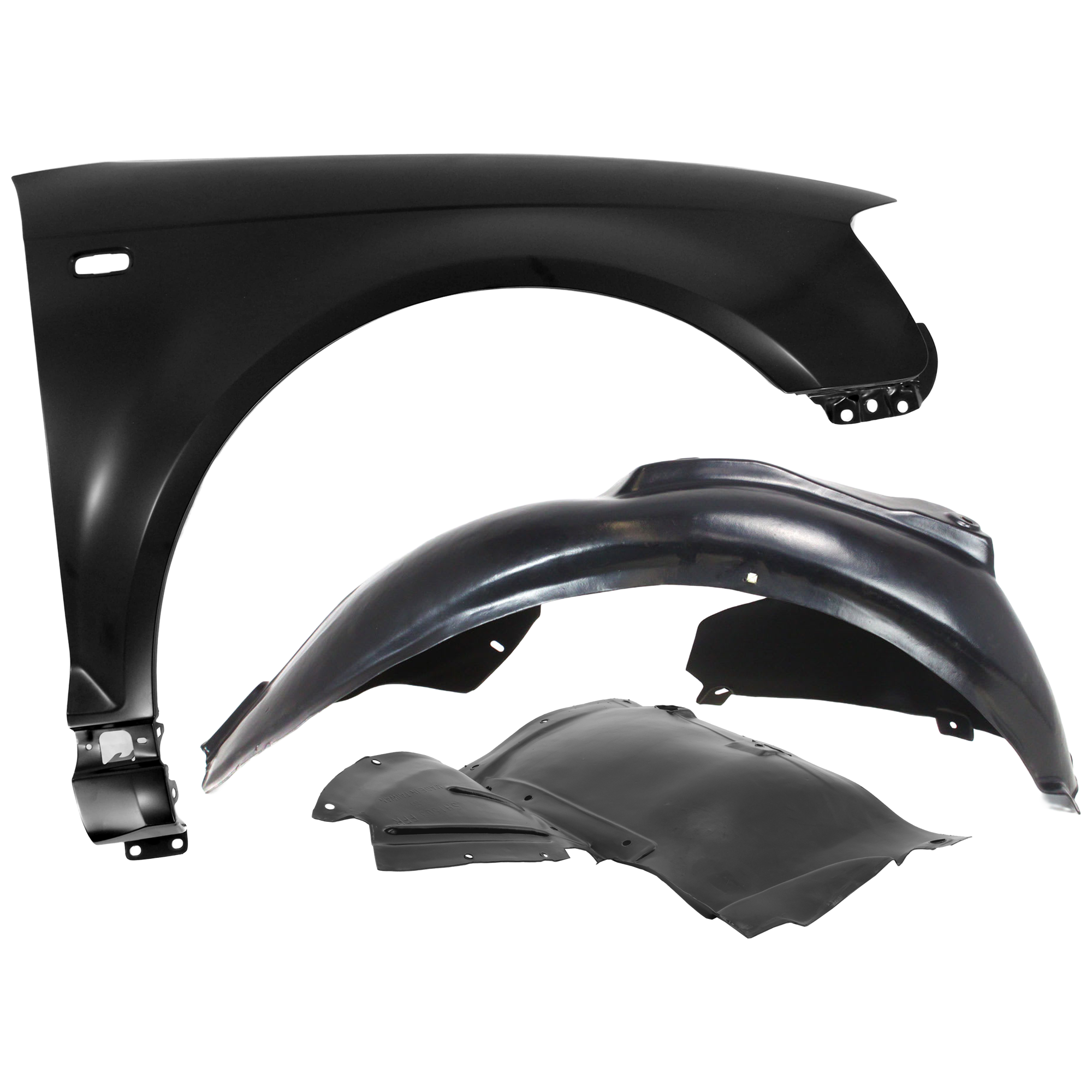 AM A3-06-08 FRONT FENDER RH 3 pc Kit Primed with Fender Liners SKU KIT 050926 AE1166 Partslink AU1241120 AU1251101 AU1251102 OEM 8P0821106F 8P0821192B 8P082117