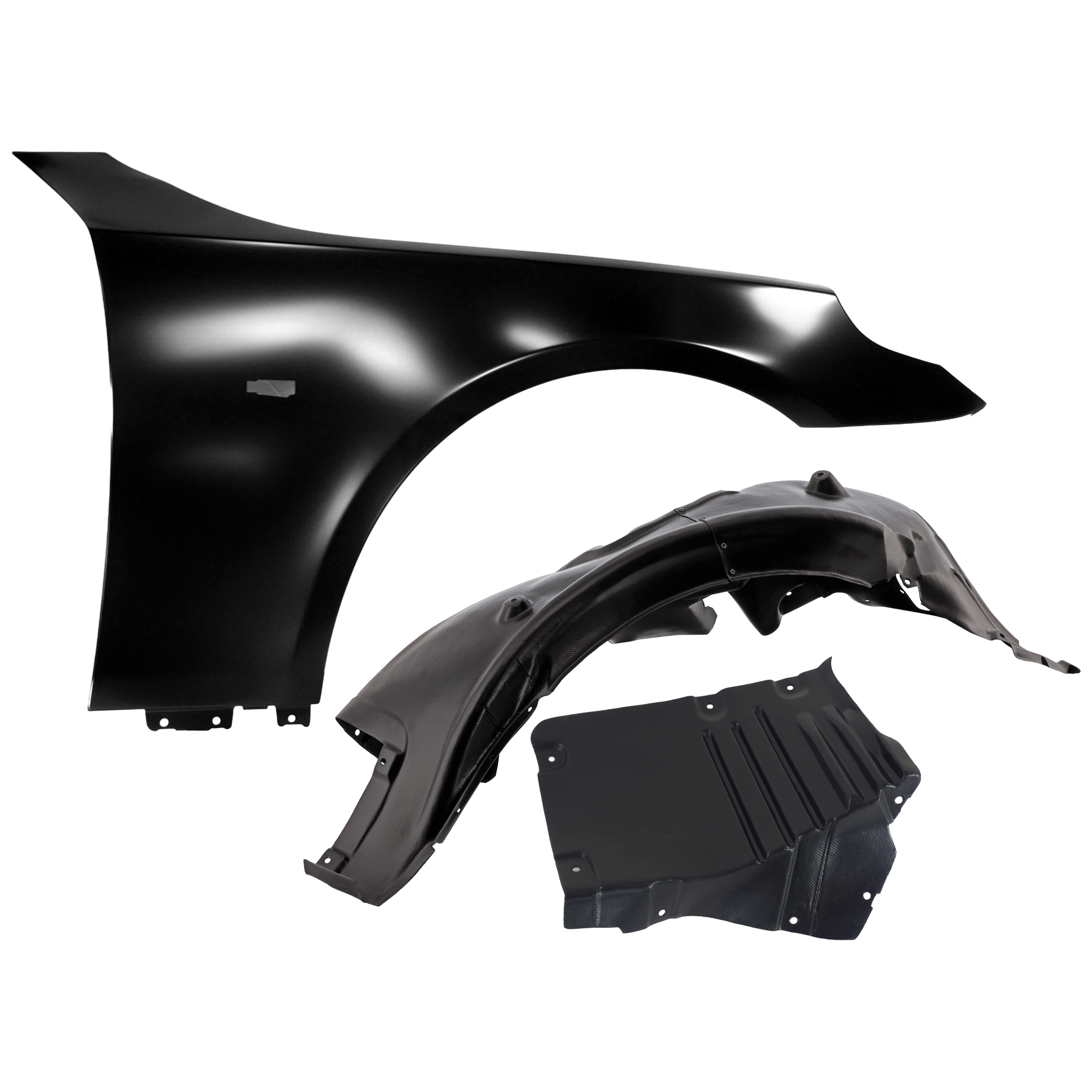 AM 550I 08-10 FRONT FENDER RH 3 pc Kit Primed with Fender Liners SKU KIT 050926 AE1170 Partslink BM1241130 BM1251129 BM1249143 OEM 41357111430-51717050538-517171