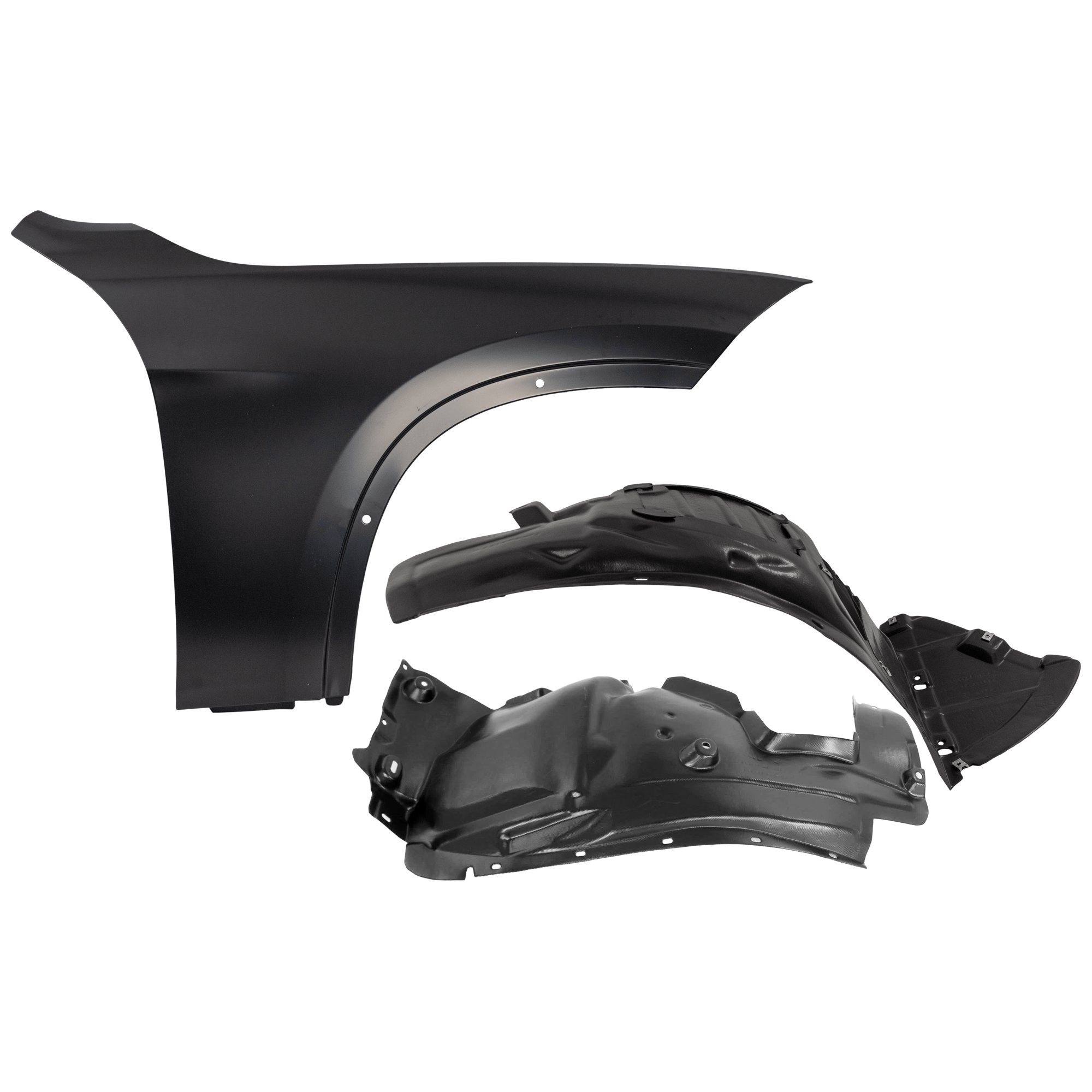 AM X1-13-15 FRONT FENDER RH 3 pc Kit Primed with Fender Liners SKU KIT 050926 AE1182 Partslink BM1241163 BM1249139 BM1249141 OEM 41627332424-51712990090-517129