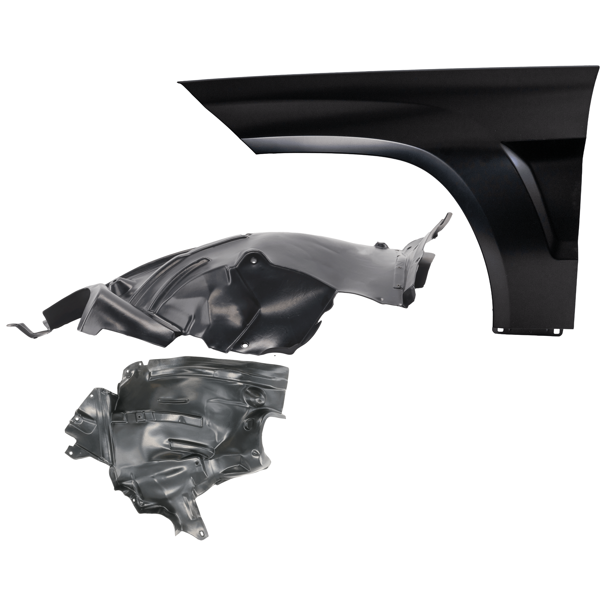 AM GLK350-10-10 FRONT FENDER LH 3 pc Kit Primed with Fender Liners SKU KIT 050926 AE1187 Partslink MB1240139 MB1248164 MB1248165 OEM 2048800918-2046901130-20469017