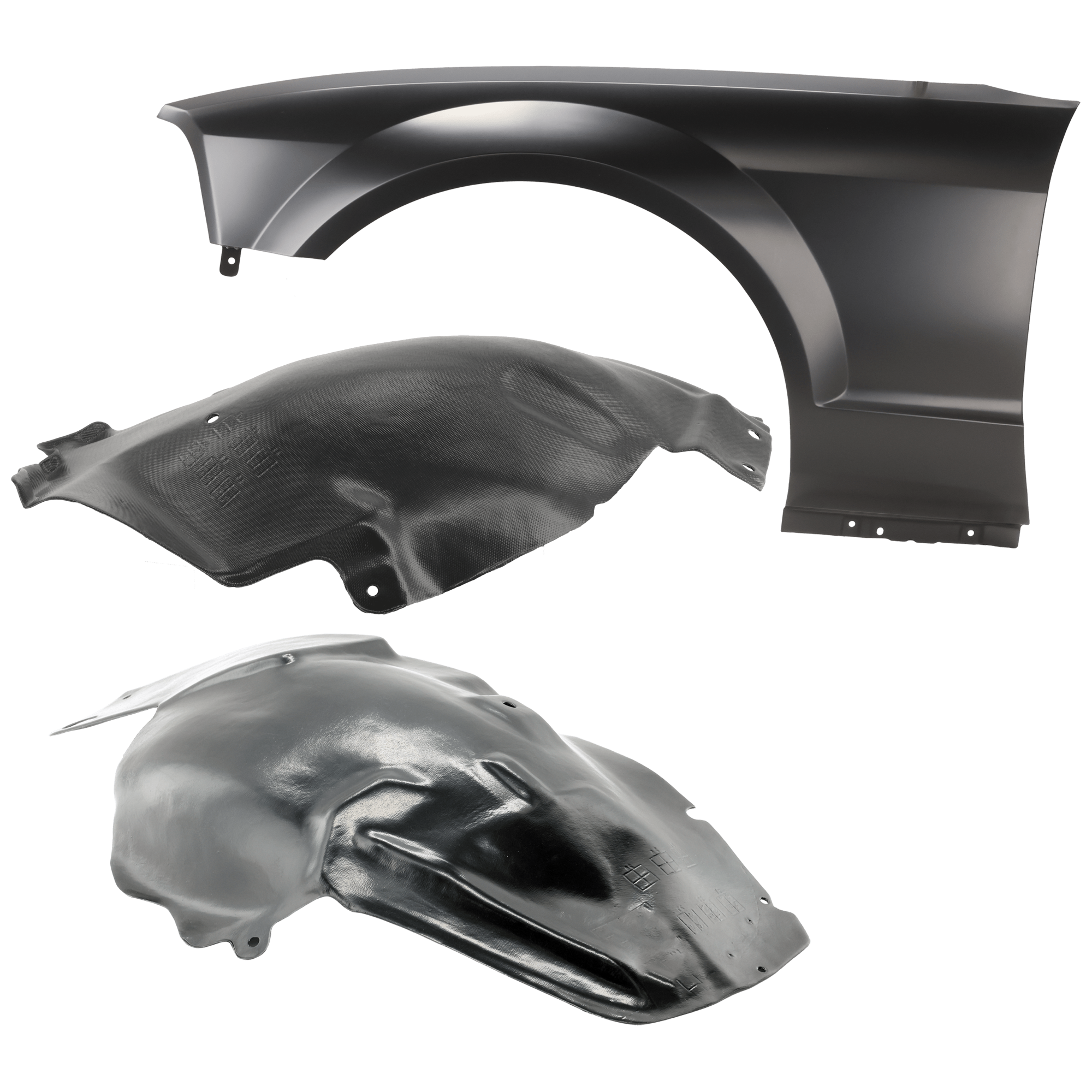 AM MUSTANG 07-08 FRONT FENDER LH 3 pc Kit Primed with Fender Liners SKU KIT 050926 AE1189 Partslink FO1240245 FO1250127 FO1250129 OEM 5R3Z16006AA 5R3Z16103AB 5R3Z16