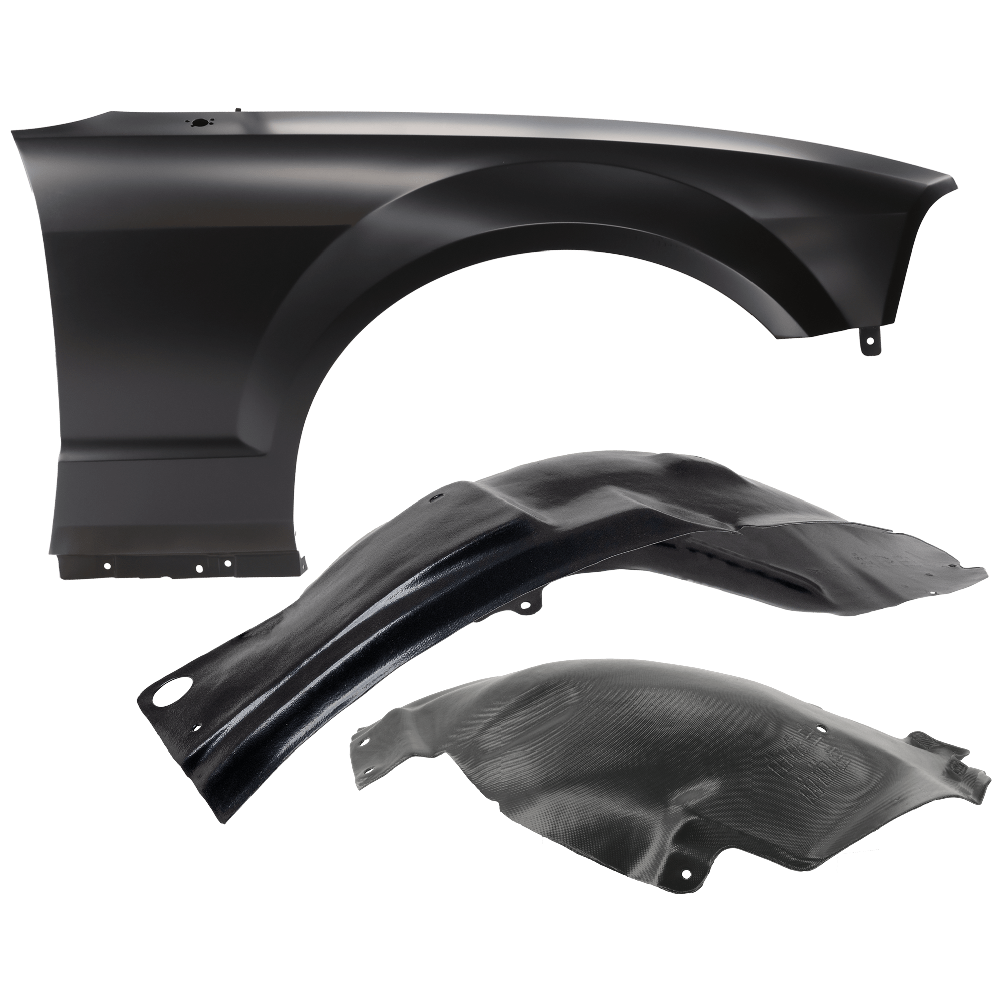 AM MUSTANG 07-08 FRONT FENDER RH 3 pc Kit Primed with Fender Liners SKU KIT 050926 AE1197 Partslink FO1241245 FO1251128 FO1251130 OEM 5R3Z16005AA 5R3Z16102AB 5R3Z16