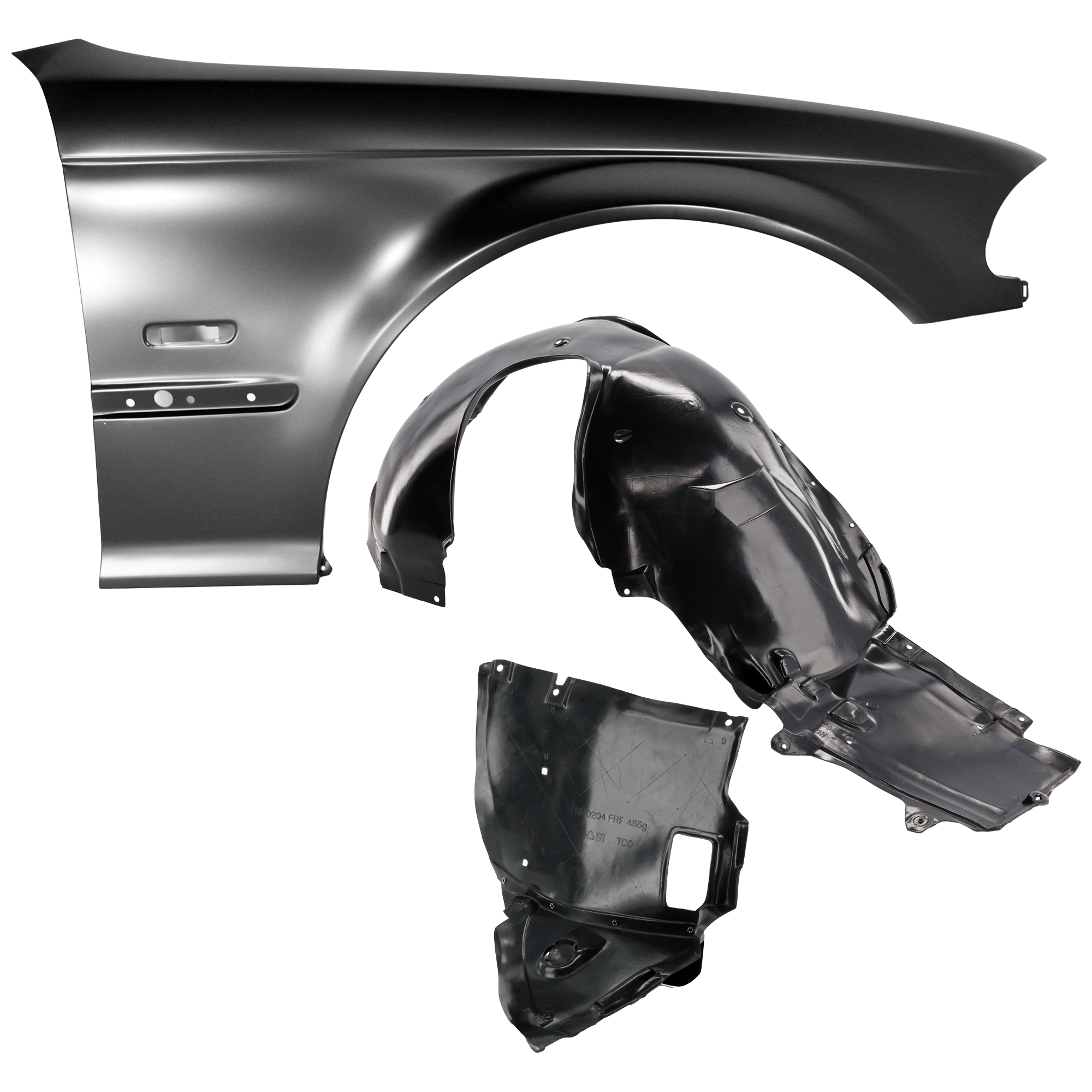 AM 325XI 330XI 01-01 FRONT FENDER RH 3 pc Kit Primed with Fender Liners SKU KIT 050926 AE1198 Partslink BM1241122 BM1251109 BM1251103 OEM 41358240406-51718265468-517170