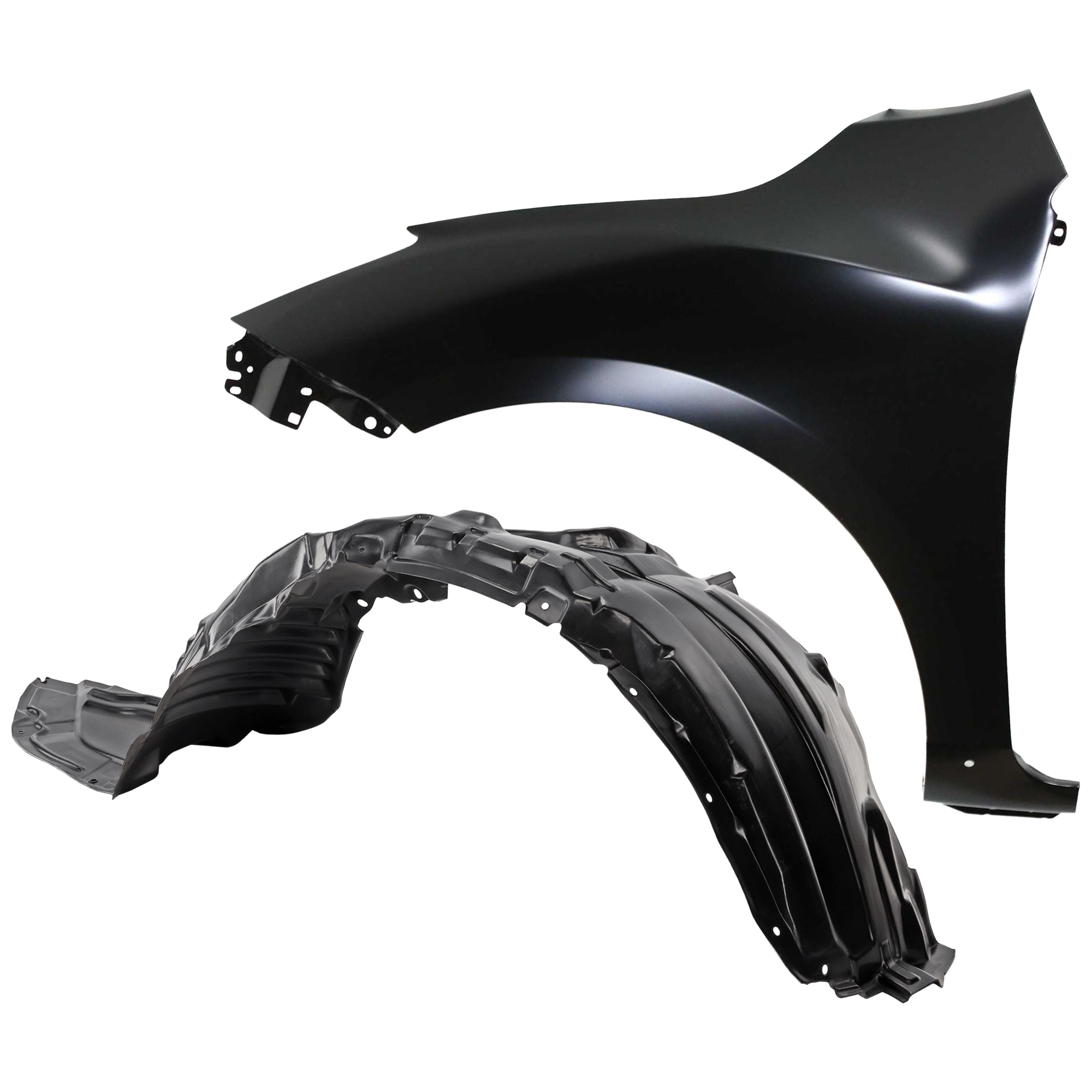 AM MAZDA 3-10-13 FRONT FENDER LH 2 pc Kit Primed with Fender Liner SKU KIT 050926 AE1208 Partslink MA1240161 MA1248139 OEM BBY45221Y BFD156140