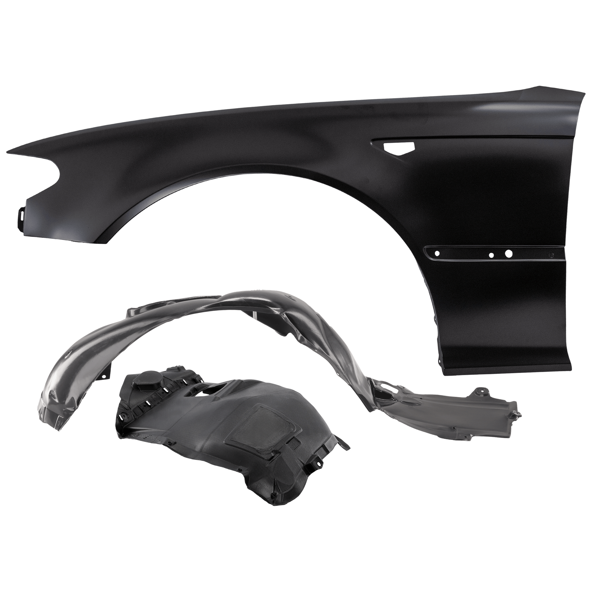 AM 330CI 06-06 FRONT FENDER LH 3 pc Kit Primed with Fender Liners SKU KIT 050926 AE1223 Partslink BM1240139 BM1248101 OEM 41347065263-51718268345-517170