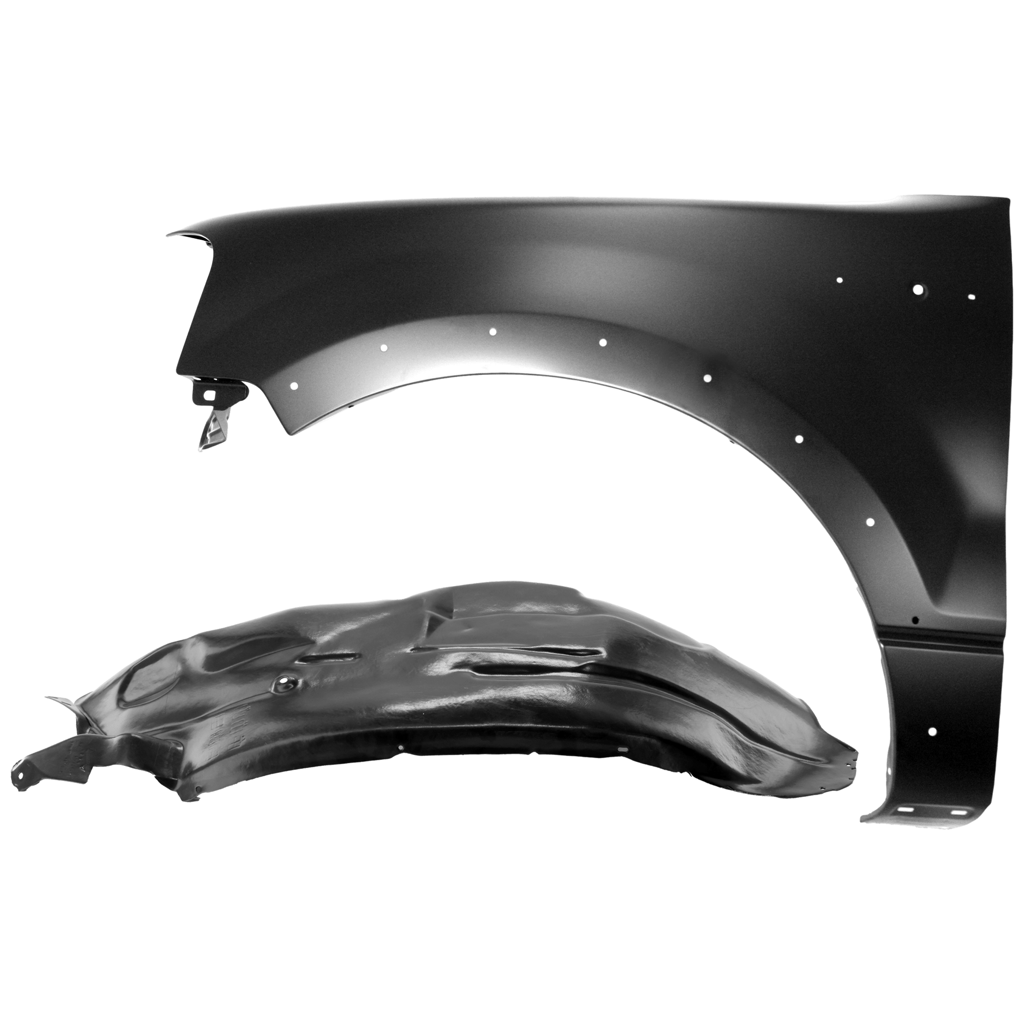 AM F 150-04-08 FRONT FENDER LH 2 pc Kit Primed with Fender Liner SKU KIT 050926 AE1297 Partslink FO1240232 FO1248125 OEM 5L3Z16006BA 8L3Z16103A