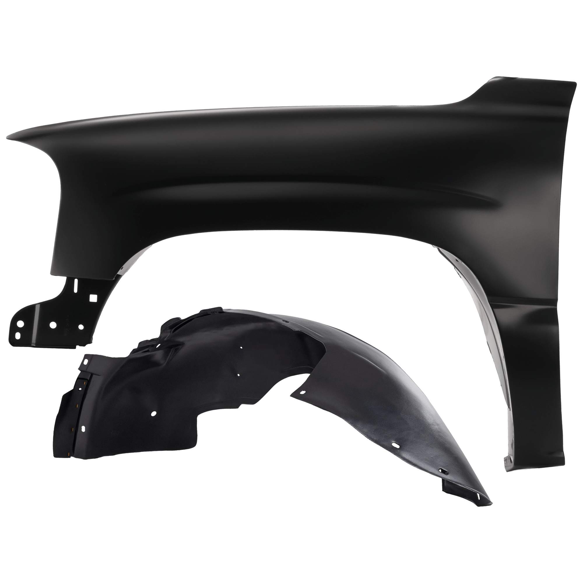 AM SIERRA 2500 HD SIERRA 3500-01-06 FRONT FENDER LH 2 pc Kit Primed with Fender Liner SKU KIT 050926 AE1298 Partslink GM1240281 GM1248165 OEM 19168845-15132711