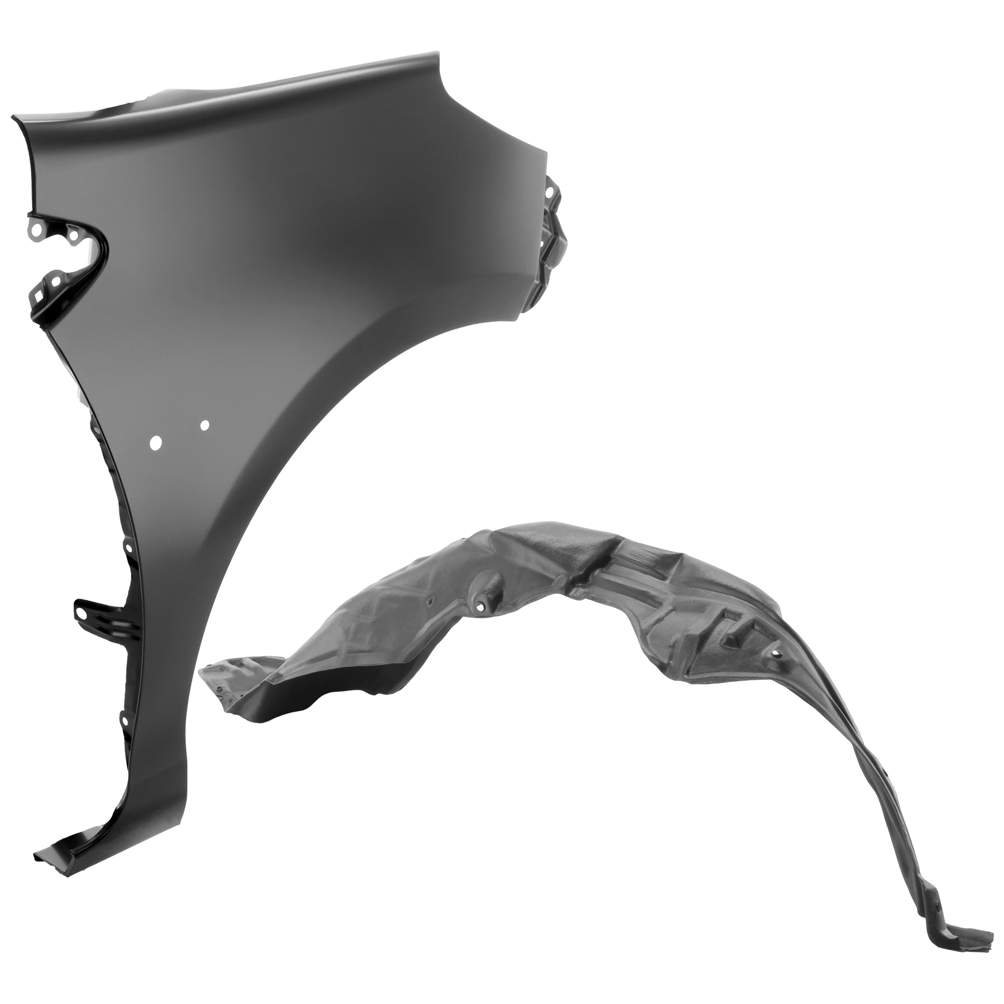 AM PRIUS C 12-14 FRONT FENDER RH 2 pc Kit Primed with Fender Liner SKU KIT 050926 AE1300 Partslink TO1241241 TO1249185 OEM 5380152130-5387552350