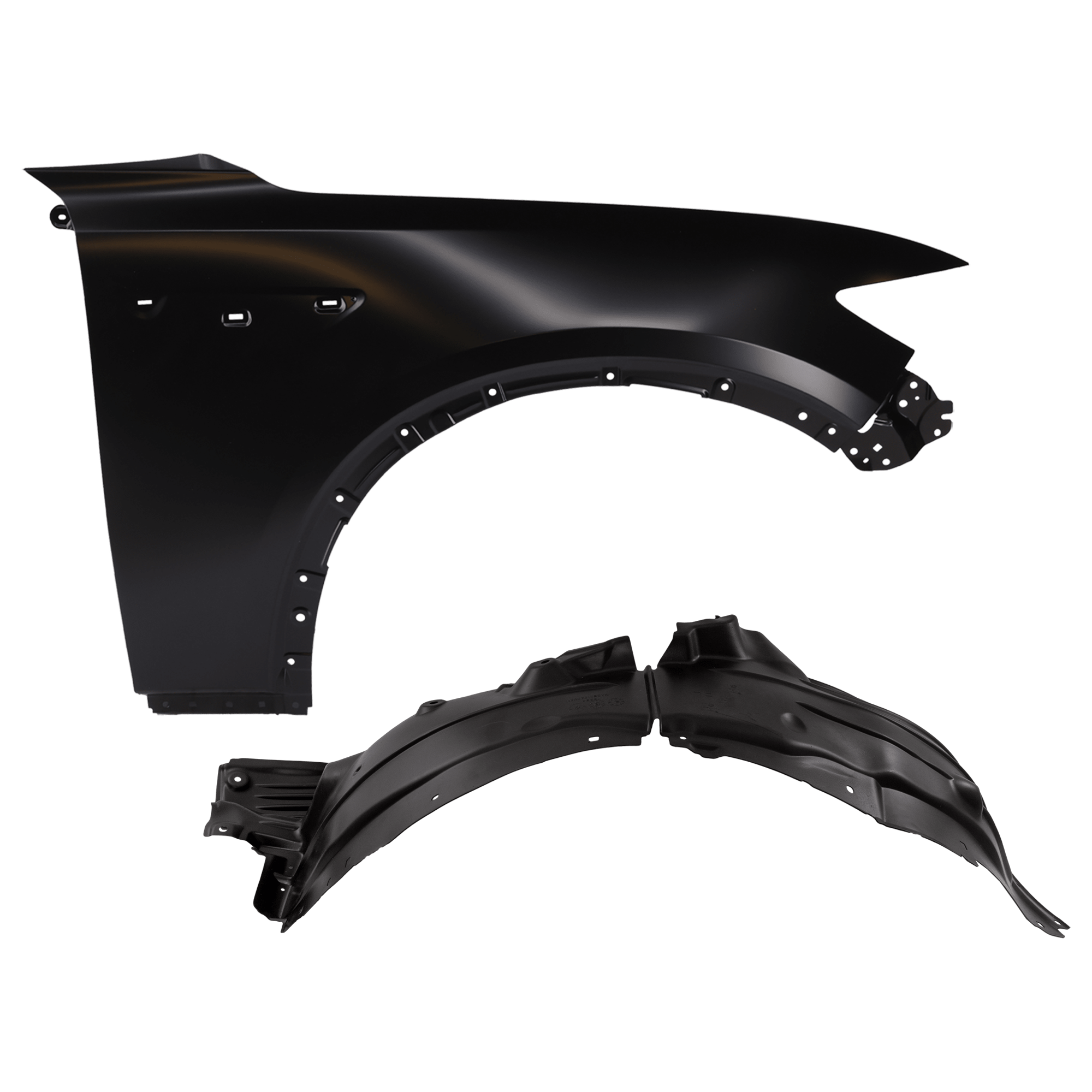 AM CX 90-24-24 FRONT FENDER RH 2 pc Kit Black with Fender Liner SKU KIT 050926 AE1351 OEM KMV652110B KMV656130A PFM