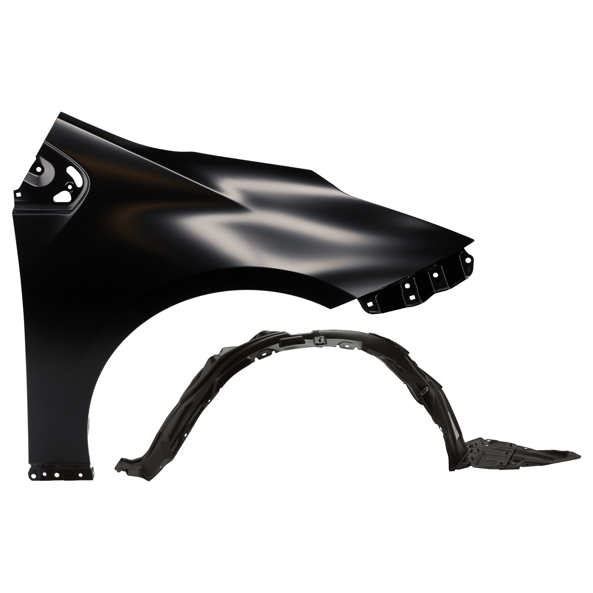AM PRIUS 19-22 FRONT FENDER RH Primed Steel 2 pc kit with 1 Fender and 1 Fender Liner SKU KIT 050926 AE1404 Partslink TO1241263 TO1249236 OEM 5380147080-5387547120