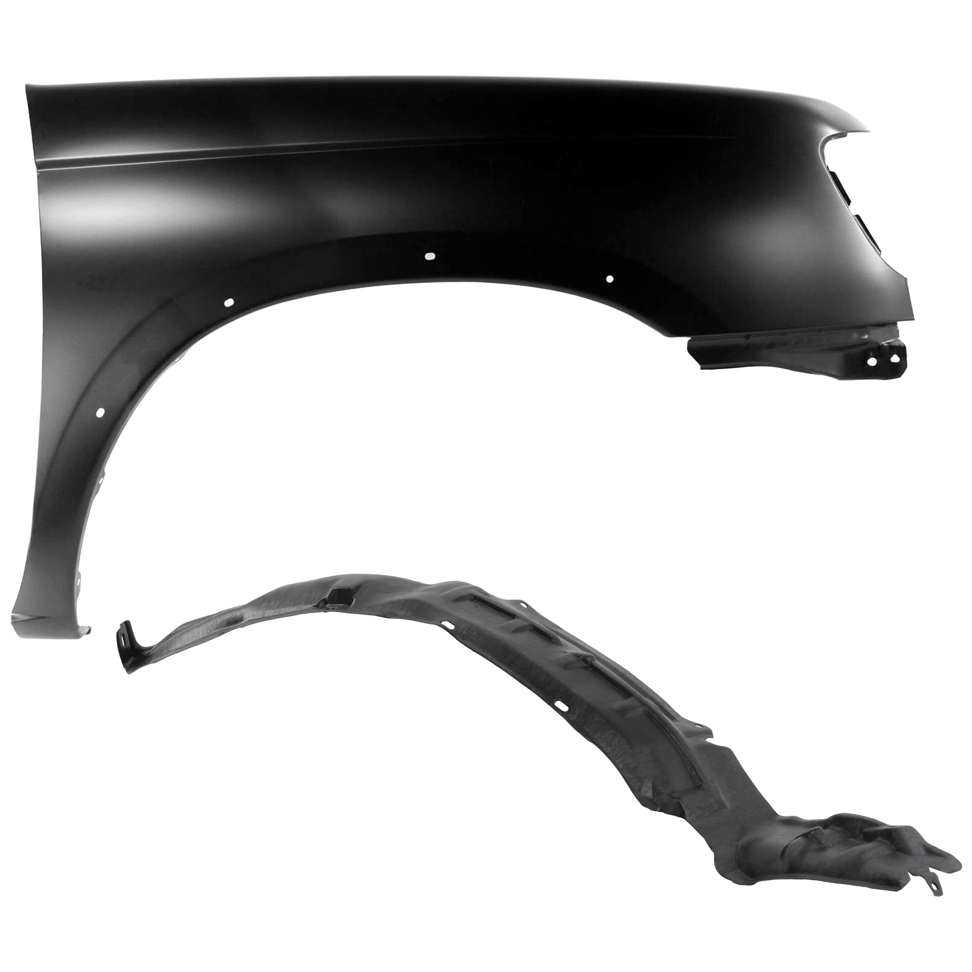 AM FRONTIER 98-00 FRONT FENDER RH Primed 4WD w Molding Holes 2 pc kit with 1 Fender and 1 Fender Liner SKU KIT 050926 AE1418 Partslink NI1241162 NI1249104 OEM 631123S535-638429Z400