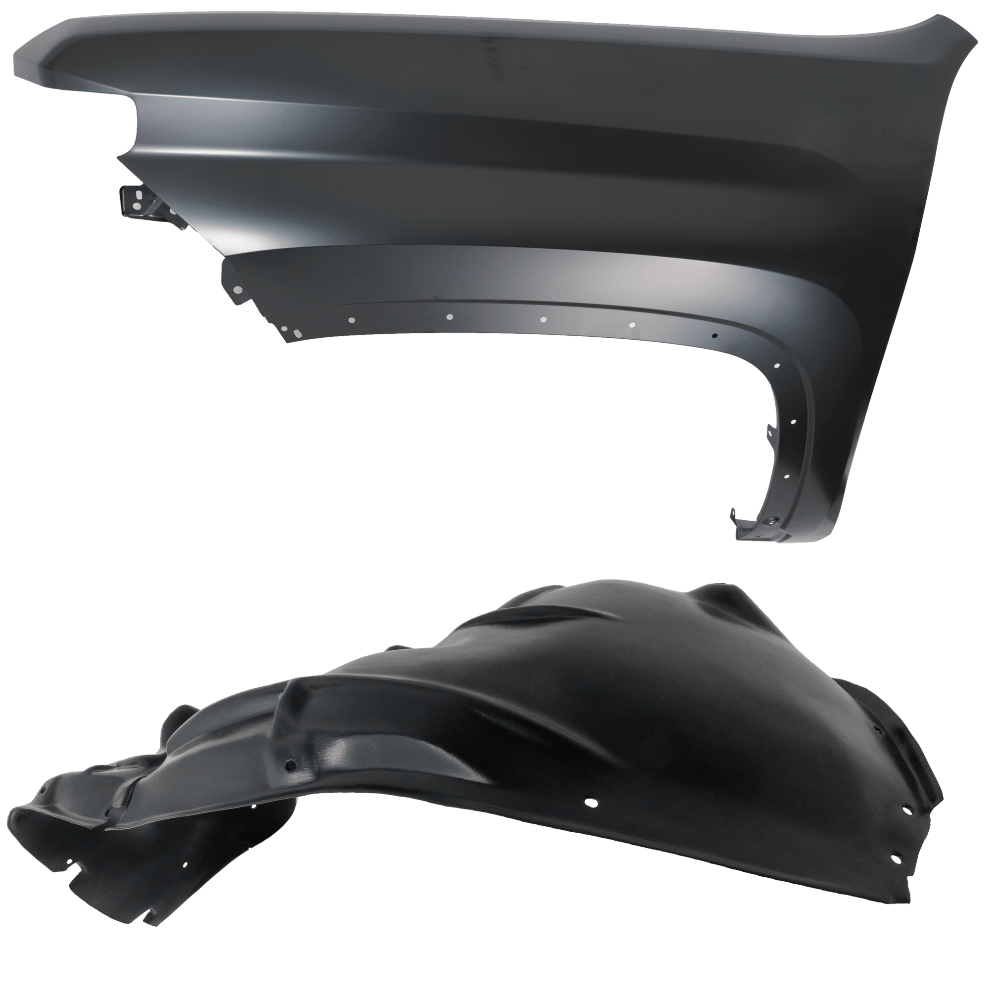 AM SILVERADO 2500 HD 20-23 SILVERADO 3500 HD 20-23 FRONT FENDER LH Steel Primed 2 pc kit with 1 Fender and 1 Fender Liner SKU KIT 050926 AE1423 Partslink GM1240424 GM1248313 OEM 84581166-84185368