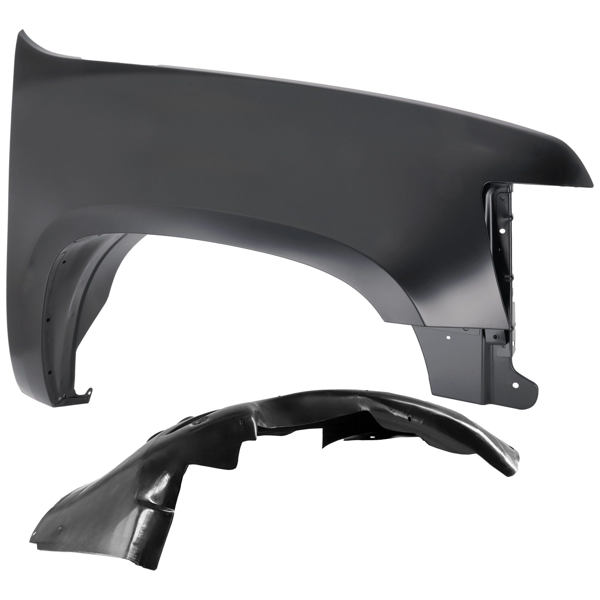 AM SUBURBAN 1500-07-14 TAHOE 07-14 FRONT FENDER RH Primed Steel 2 pc kit with 1 Fender and 1 Fender Liner SKU KIT 050926 AE1428 Partslink GM1241333 GM1251123 OEM 22977476-22860084