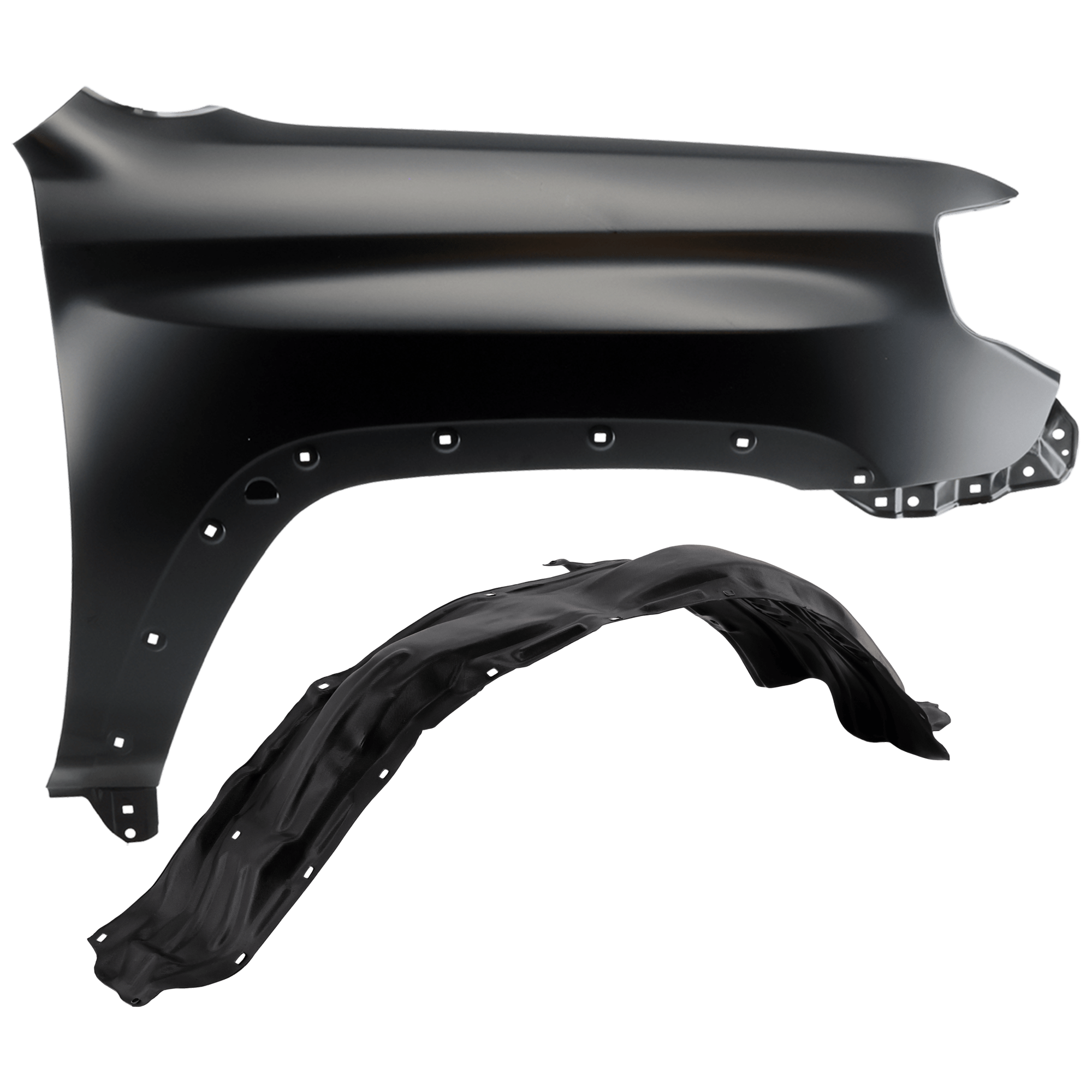 AM 4RUNNER 10-13 FRONT FENDER RH Primed Steel w Antenna Hole 2 pc kit with 1 Fender and 1 Fender Liner SKU KIT 050926 AE1439 Partslink TO1241233 TO1249165 OEM 5381135420-5387535120
