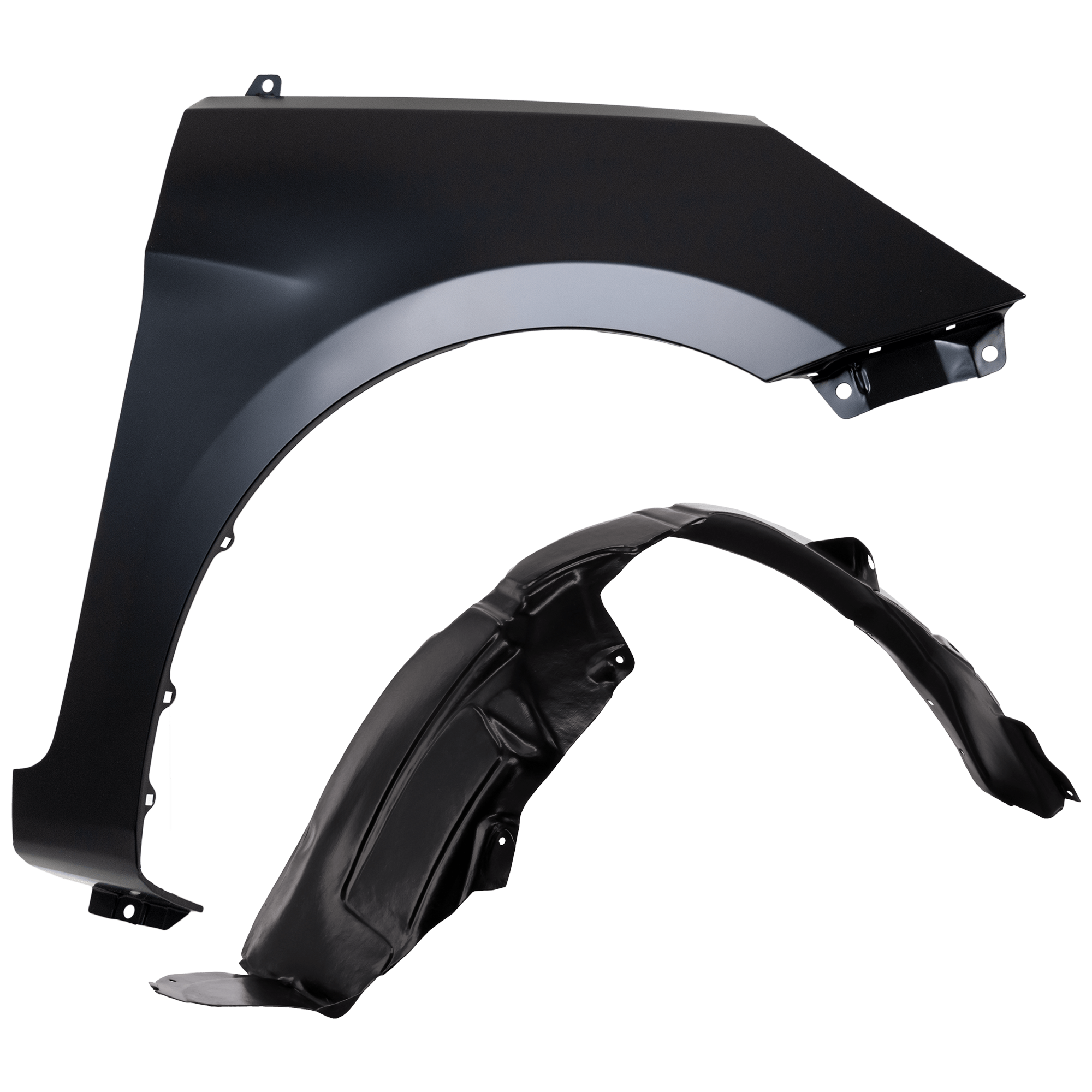 AM ACCENT 12-14 FRONT FENDER RH Primed Hatchback Sedan w o Side Lamp Hole 2 pc kit with 1 Fender and 1 Fender Liner SKU KIT 050926 AE1447 Partslink HY1241154 HY1249122 OEM 663211R350-868121R000