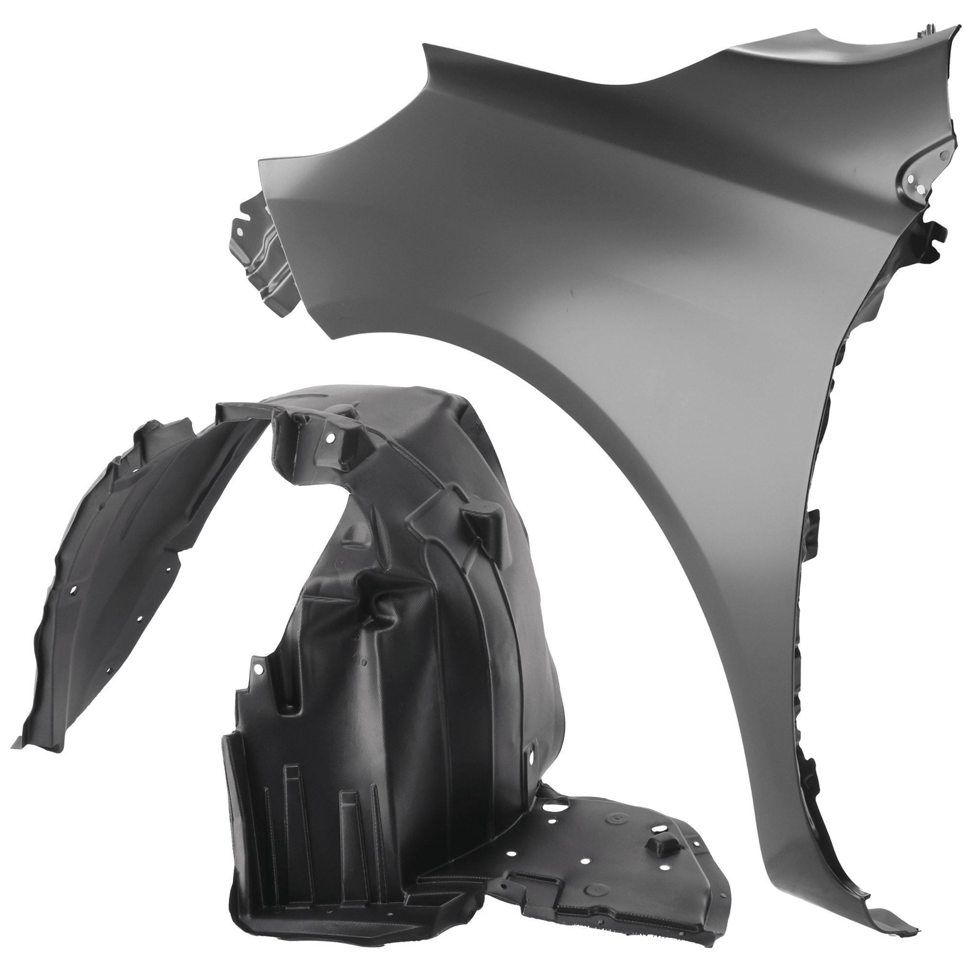 AM VERSA 15-19 FRONT FENDER LH Primed Steel w o Side Light Hole Sedan 2 pc kit with 1 Fender and 1 Fender Liner SKU KIT 050926 AE1478 Partslink NI1240204 NI1248139 OEM FCA013BAMC F31013BAMC 638439KK