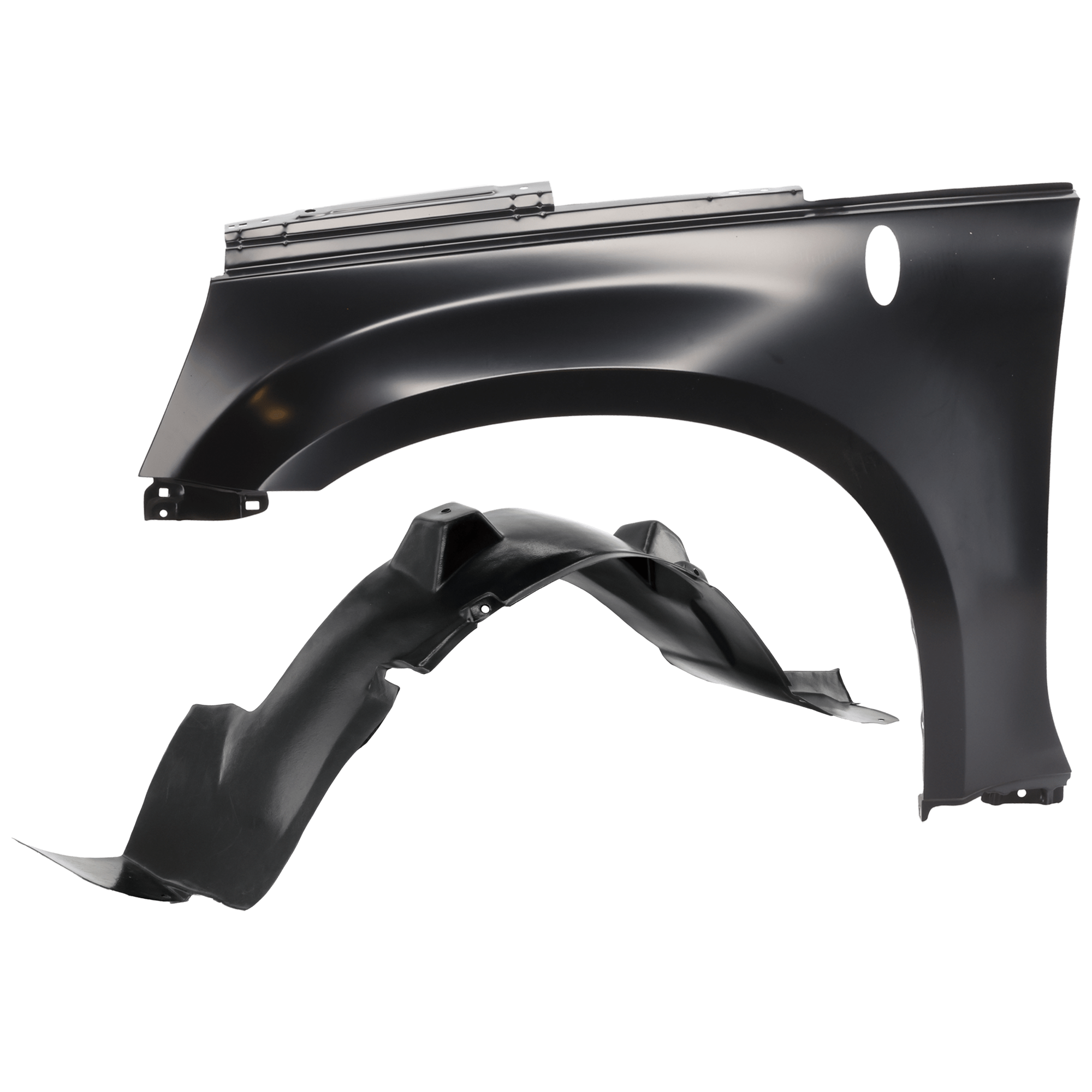 AM EQUINOX 05-09 TORRENT 06-09 FRONT FENDER LH Primed Steel w o Antenna Hole 2 pc kit with 1 Fender and 1 Fender Liner SKU KIT 050926 AE1498 Partslink GM1240319 GM1250112 OEM 25849189-25950043