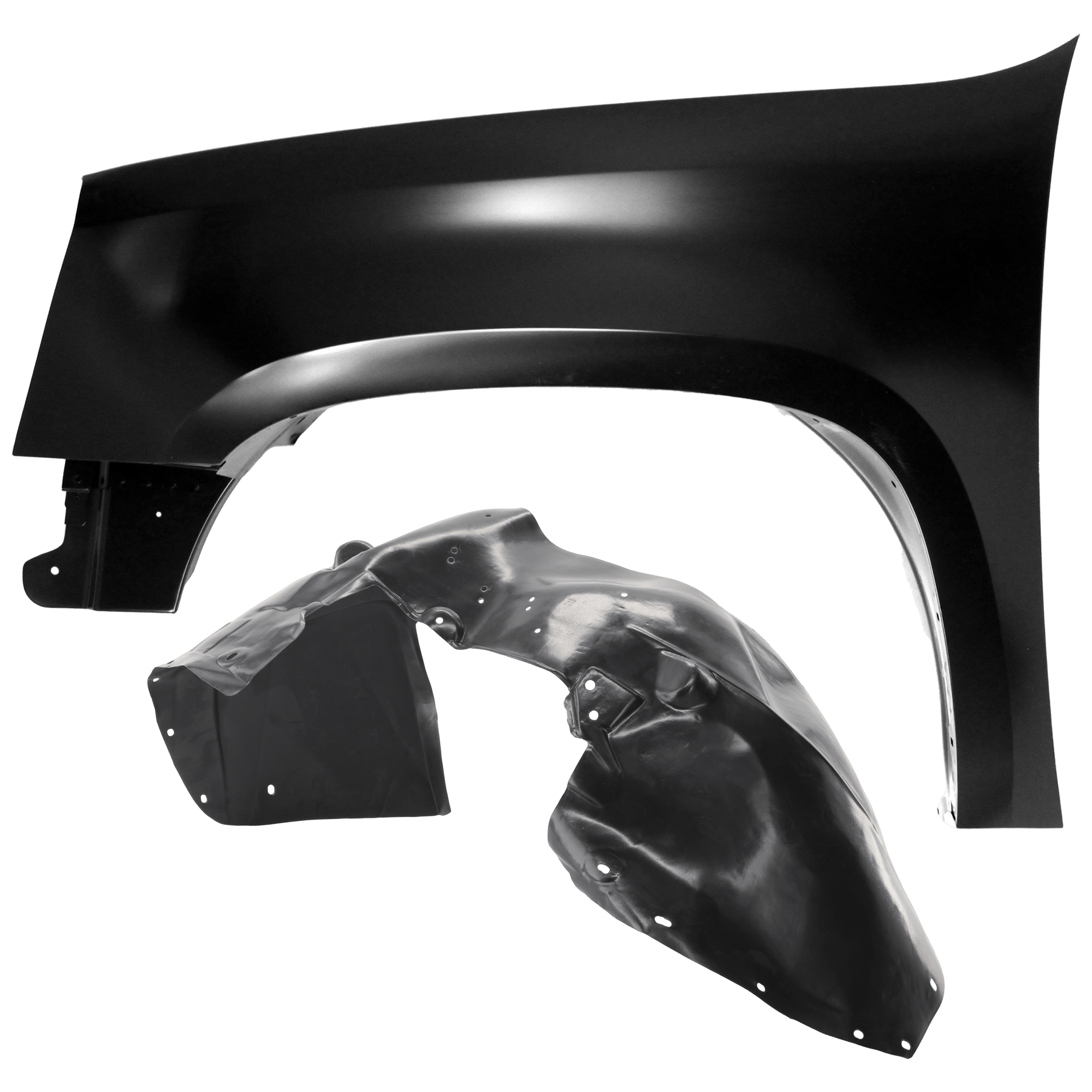 AM YUKON 07-14 YUKON XL 1500-07-14 FRONT FENDER LH Primed 2 pc kit with 1 Fender and 1 Fender Liner SKU KIT 050926 AE1516 Partslink GM1240339 GM1248305 GM1248179 OEM 22977477-22860085-15951232-228