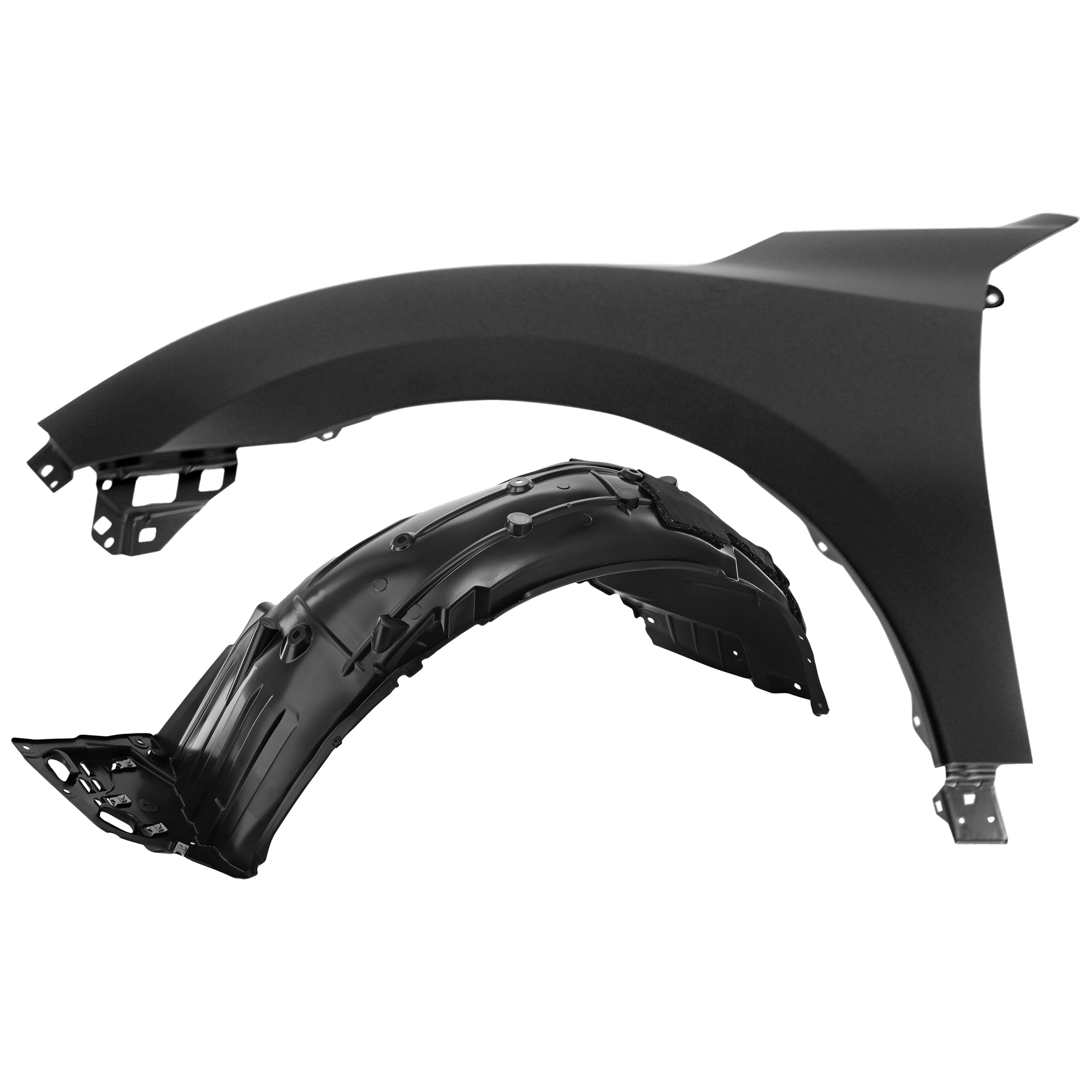 AM CIVIC 17-19 FRONT FENDER LH Primed Exc. Type R Hatchback 2 pc kit with 1 Fender and 1 Fender Liner SKU KIT 050926 AE1521 Partslink HO1240195 HO1248203 OEM 60261TGGA00ZZ 74151TGGA10