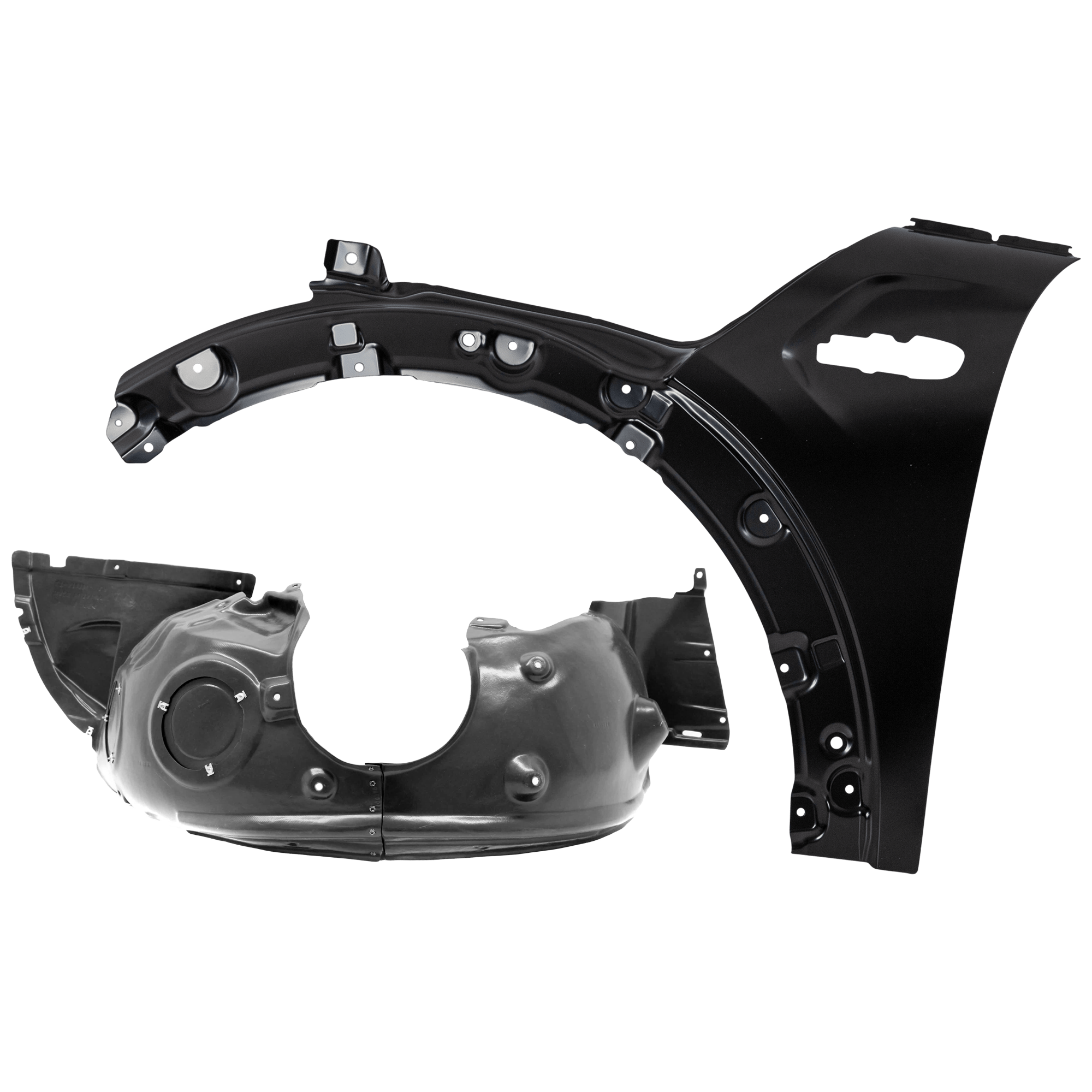 AM COOPER 14-23 FRONT FENDER LH Primed 16-23 Convertible Hatchback Steel 2 pc kit with 1 Fender and 1 Fender Liner SKU KIT 050926 AE1522 Partslink MC1240104 MC1248105 OEM 41007374521-51717290789 PFM