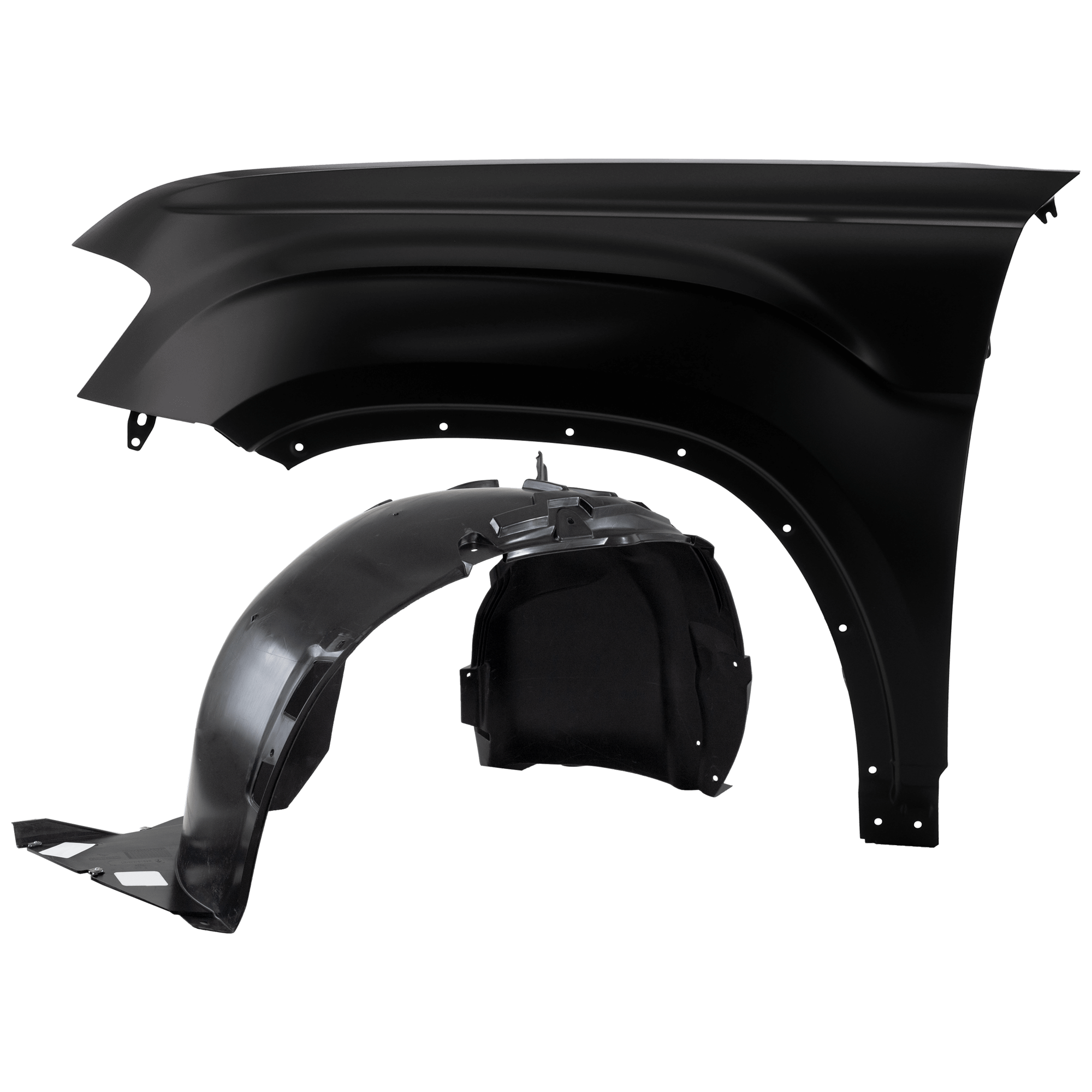 AM ATLAS 18-20 FRONT FENDER LH Primed Steel 2 pc kit with 1 Fender and 1 Fender Liner SKU KIT 050926 AE1535 Partslink VW1240151 VW1248151 OEM 3CN821021-3CN805911D
