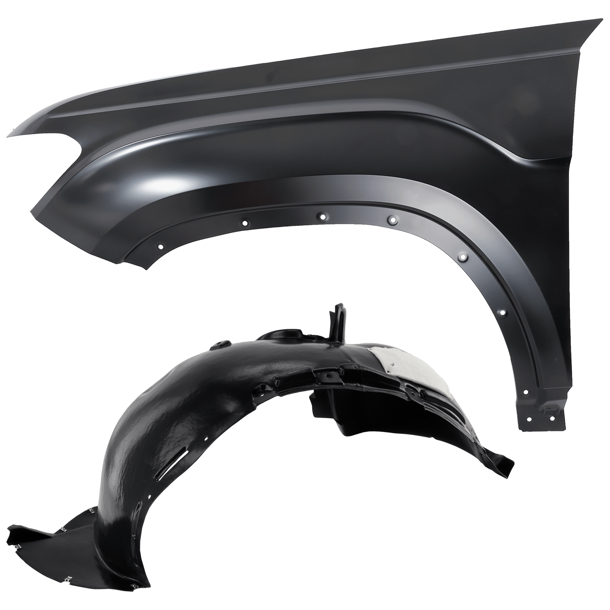 AM ATLAS 21-23 FRONT FENDER LH Steel 2 pc kit with 1 Fender and 1 Fender Liner SKU KIT 050926 AE1567 Partslink VW1240155 VW1248144 OEM 3CM821021-3CN805911C