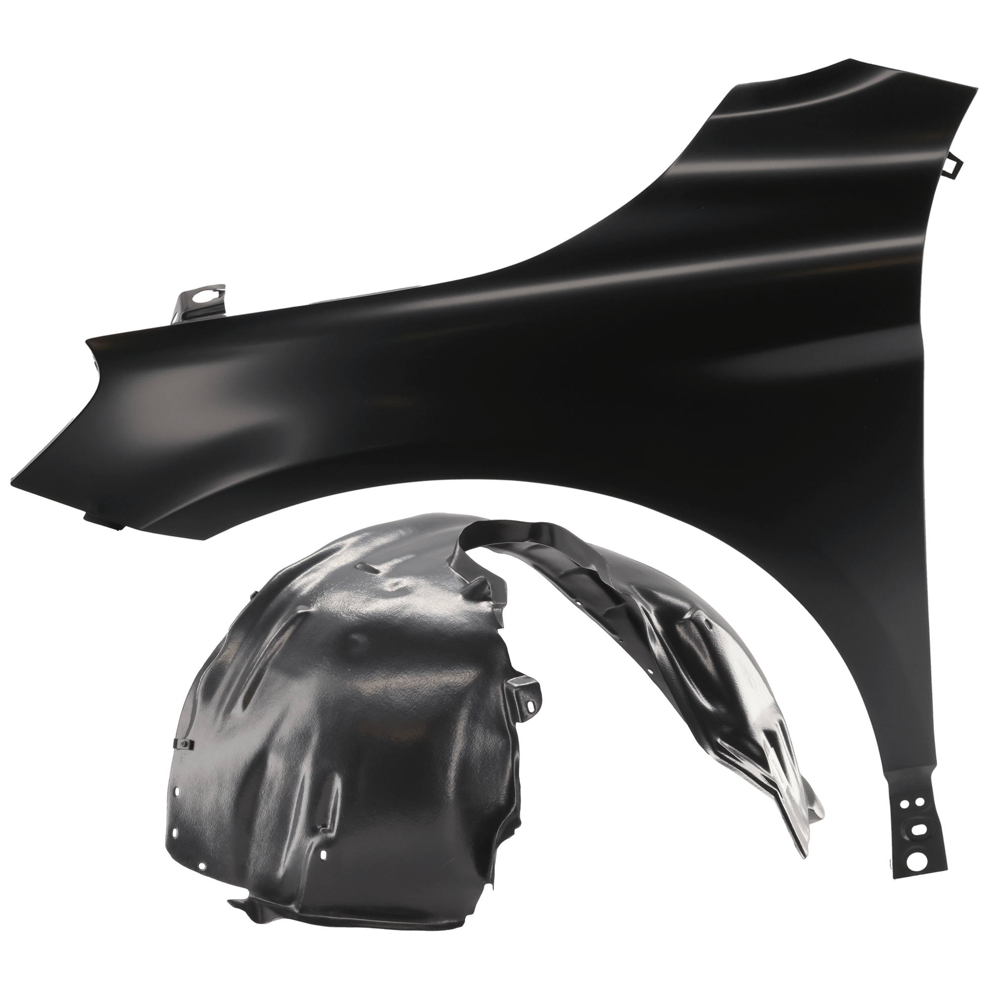 AM XC60-10-17 FRONT FENDER LH Primed Steel 2 pc kit with 1 Fender and 1 Fender Liner SKU KIT 050926 AE1570 Partslink VO1240121 VO1248114 OEM 312179757-314078247