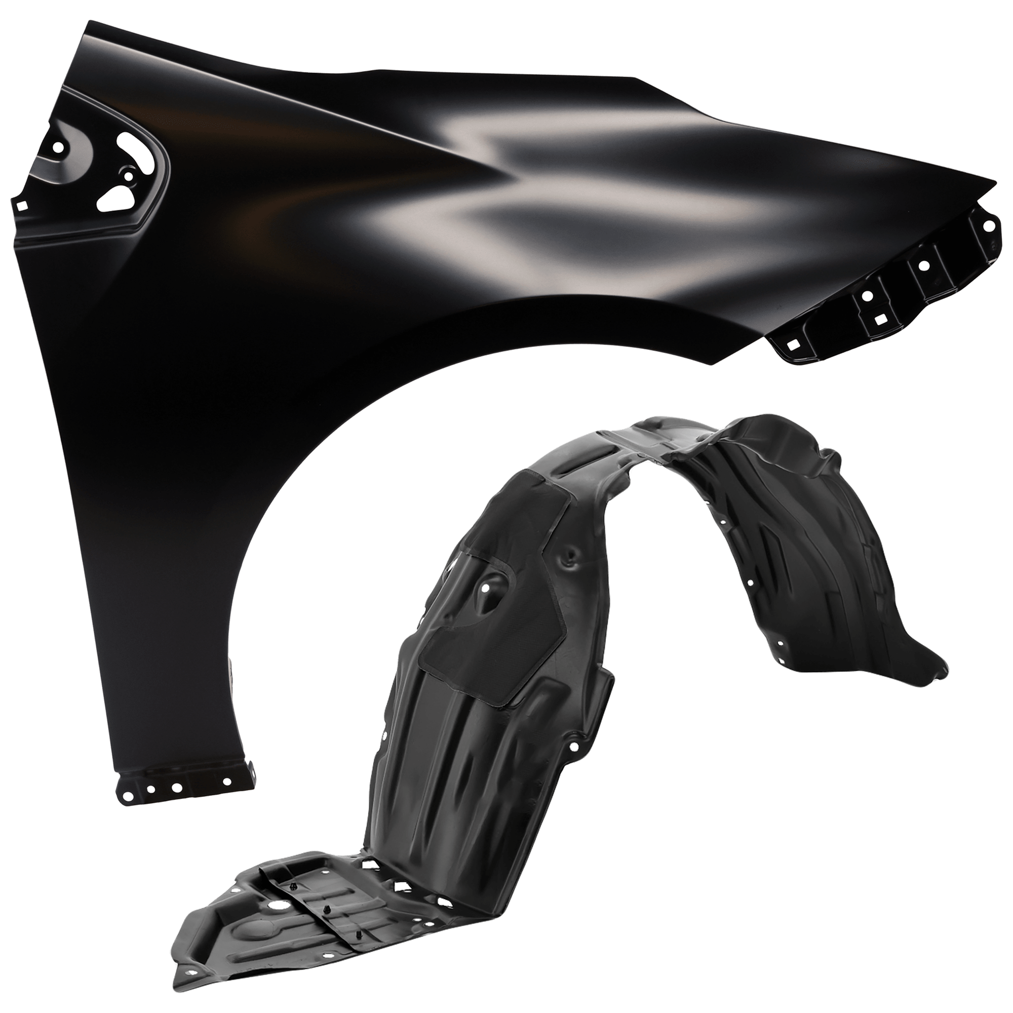 AM PRIUS 16-18 FRONT FENDER RH Primed Steel 2 pc kit with 1 Fender and 1 Fender Liner SKU KIT 050926 AE1585 Partslink TO1241263 TO1249207 OEM 5380147080-5387547070