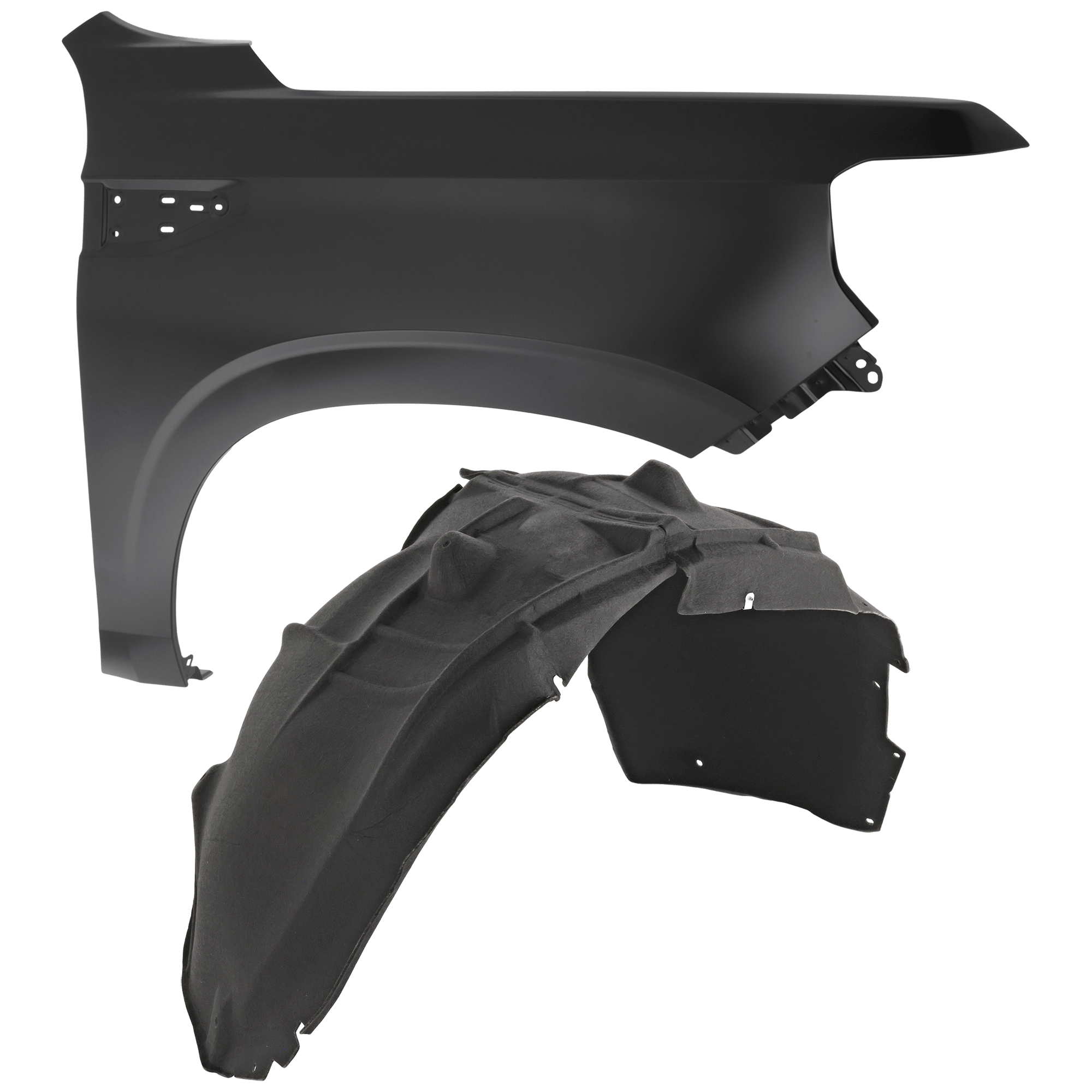 AM YUKON 21-24 YUKON XL 21-24 FRONT FENDER RH Primed Steel w o Lamp Hole 2 pc kit with 1 Fender and 1 Fender Liner SKU KIT 050926 AE1593 Partslink GM1241422 GM1249318 OEM 84384209-84856826