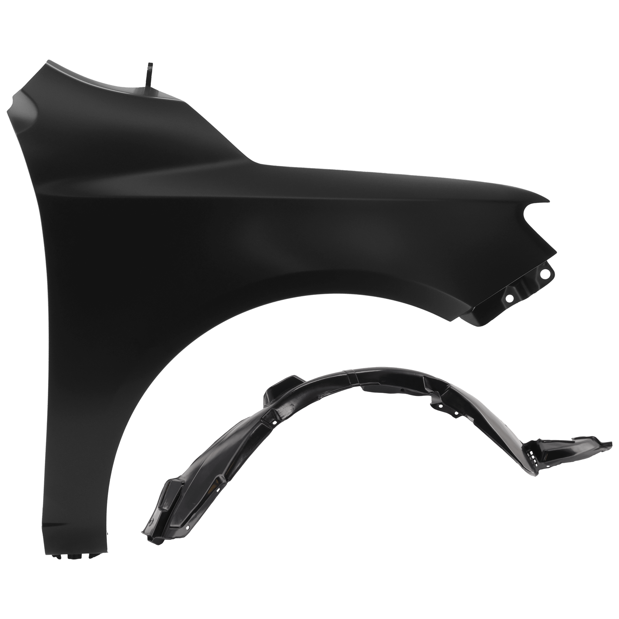 AM FORTE 10-13 FRONT FENDER RH Primed Hatchback Sedan 2 pc kit with 1 Fender and 1 Fender Liner SKU KIT 050926 AE1612 Partslink KI1241131 KI1249113 OEM 663211M040-868121M000